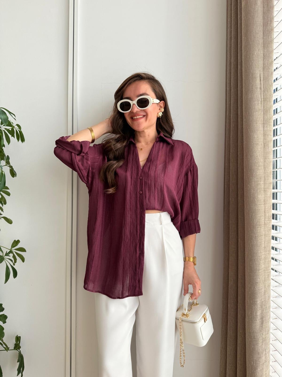 Mürdüm Transparan Oversize Gömlek 4914