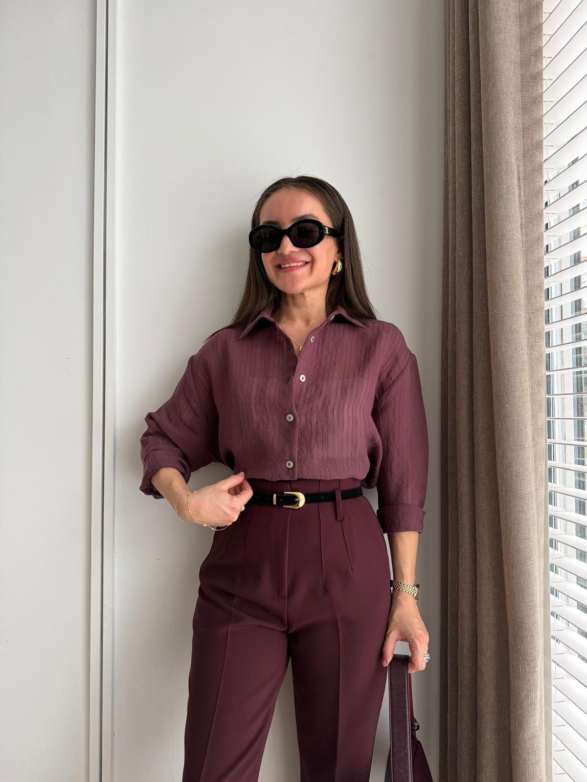 Mürdüm Transparan Oversize Gömlek 5016
