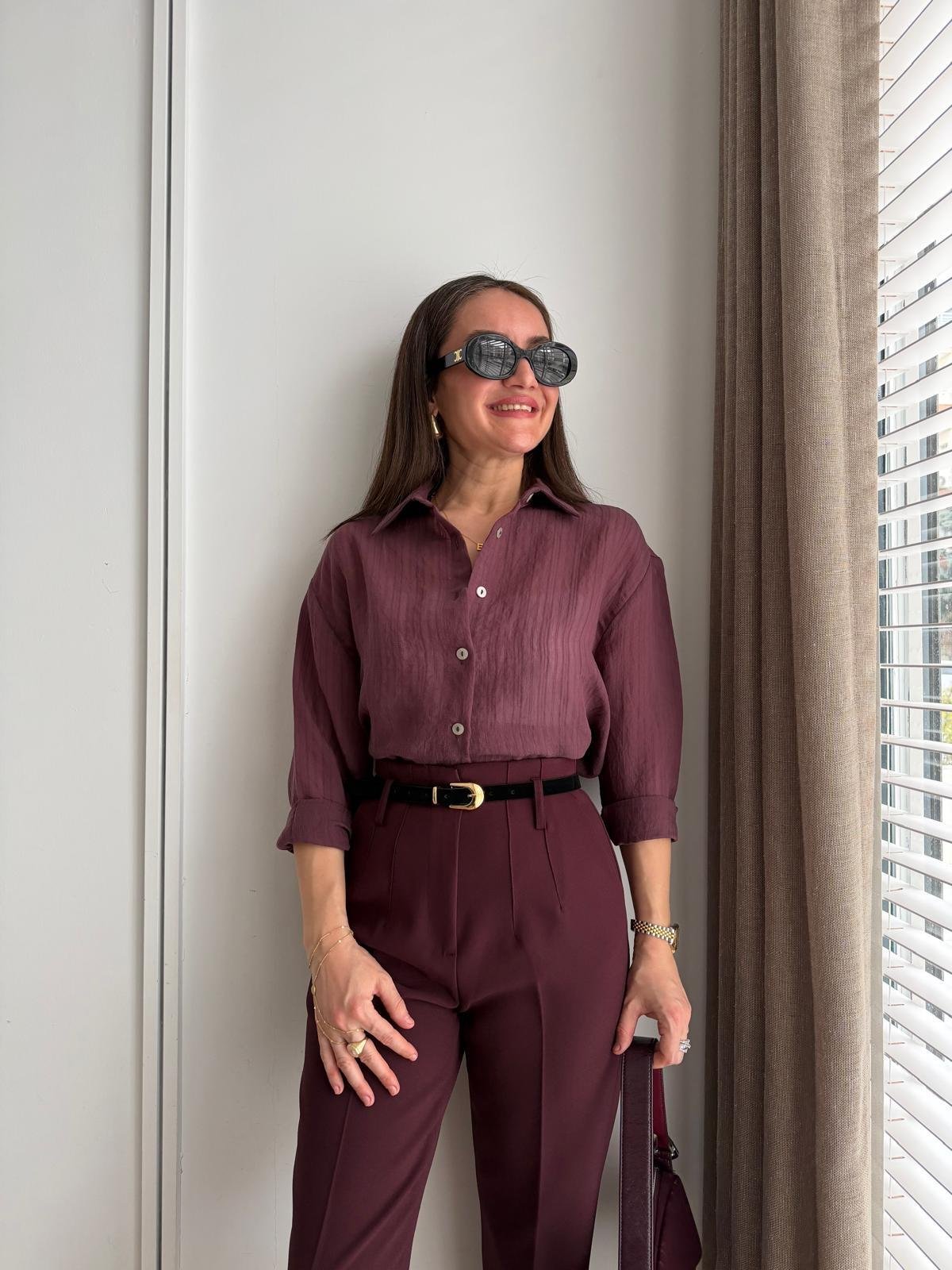 Mürdüm Transparan Oversize Gömlek 5016