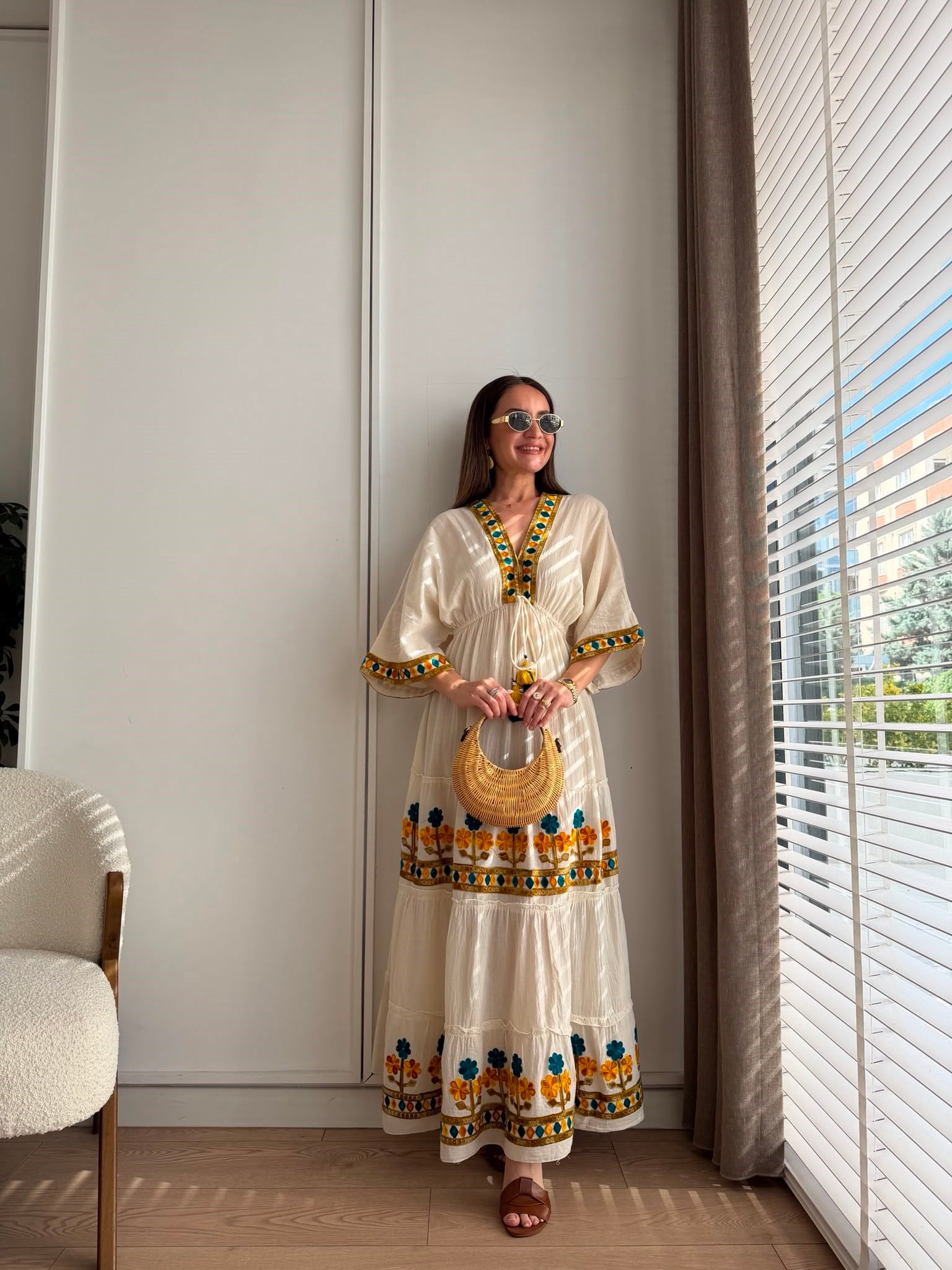 Naturel Nakışlı Tasarım Müslin Elbise 39969