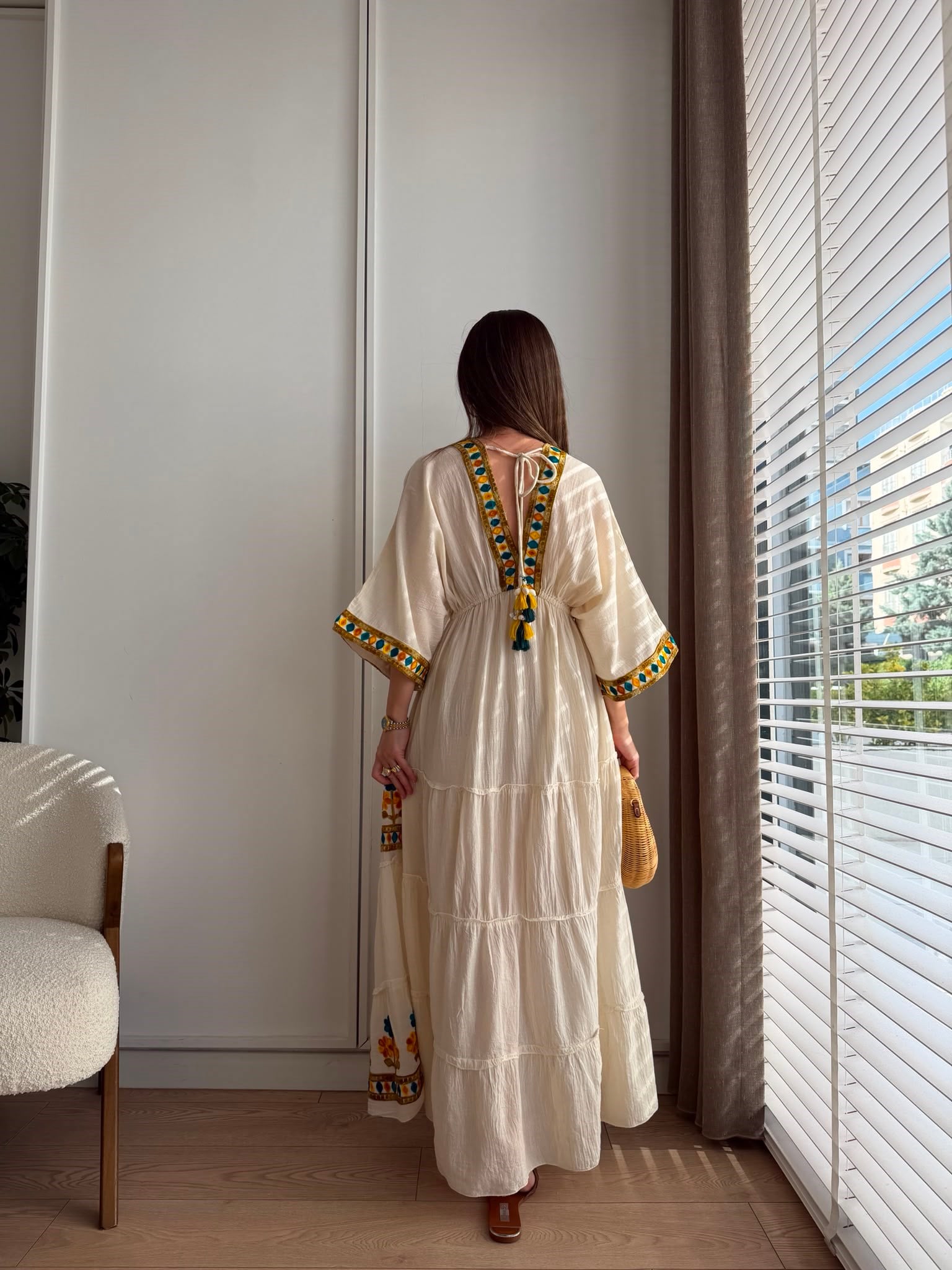 Naturel Nakışlı Tasarım Müslin Elbise 39969