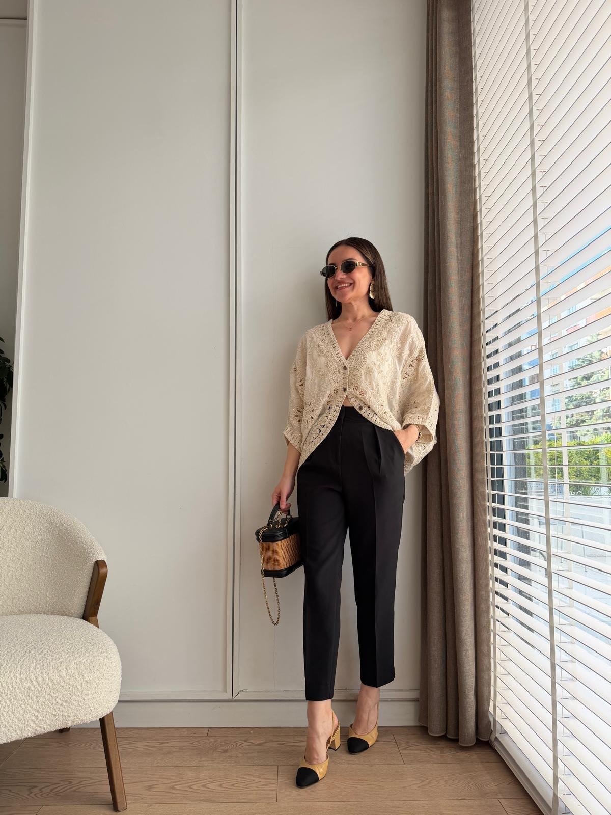 Naturel Pullu Dantel İşlemeli Kimono 39750