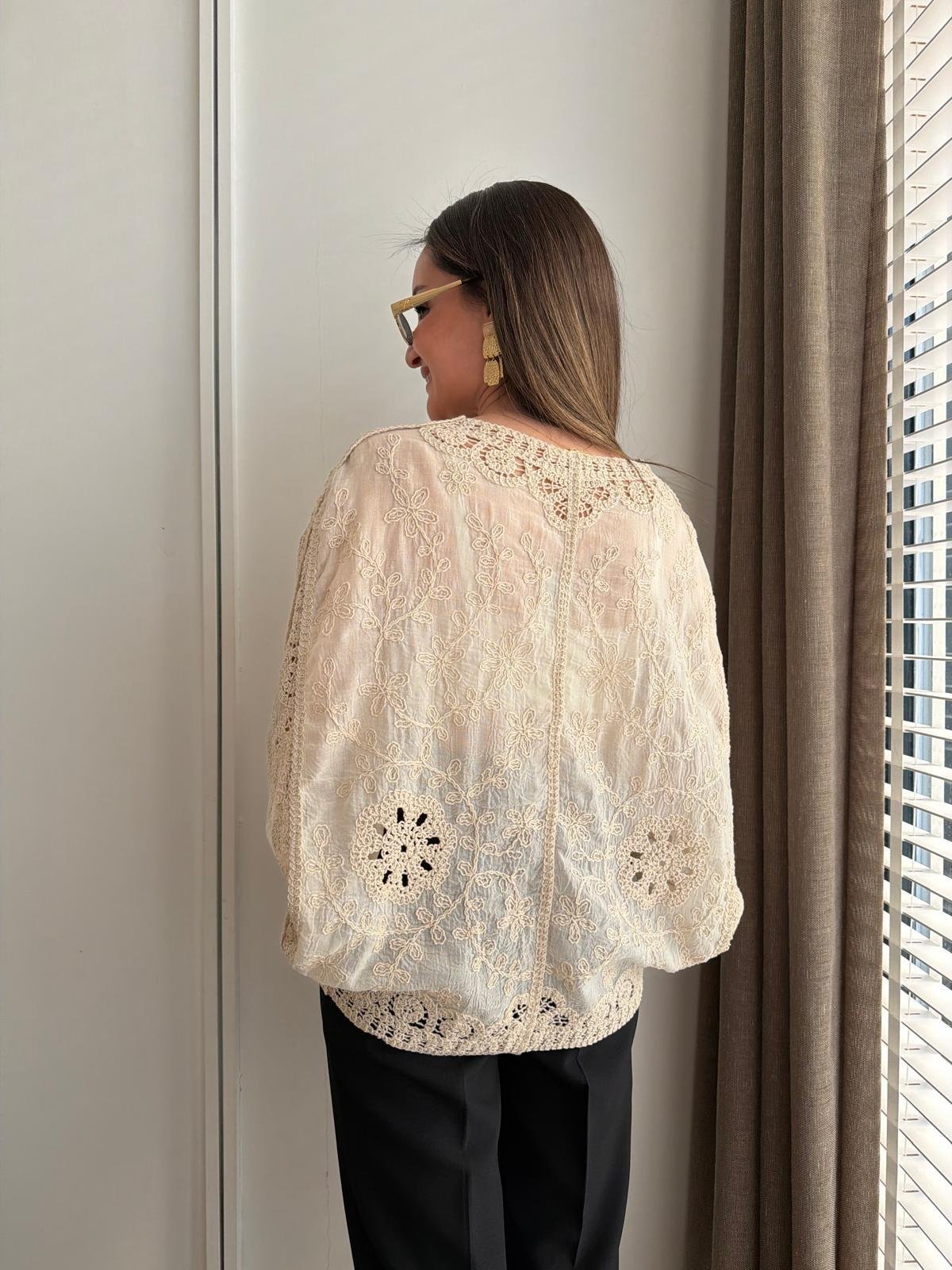 Naturel Pullu Dantel İşlemeli Kimono 39750