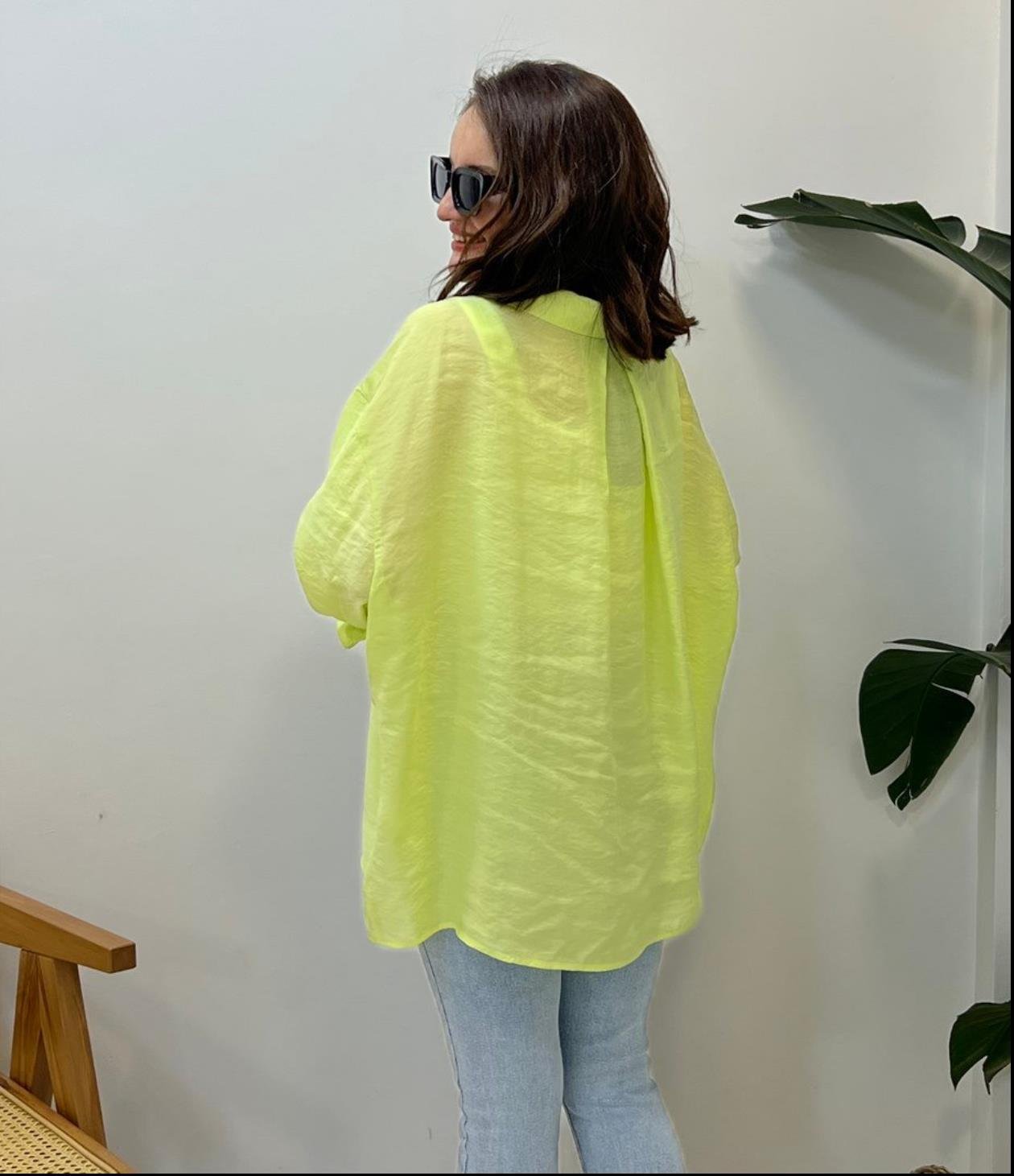 Neon yeşili Lüx Kalite Oversize Gömlek 4612