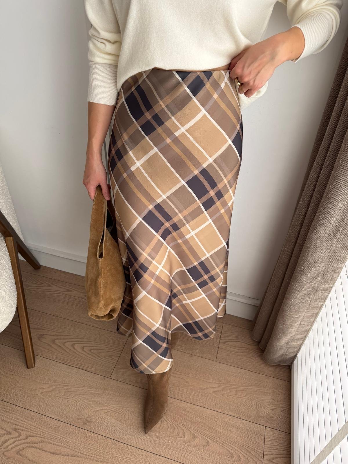 Olive Ekose Desen Saten Etek 255334