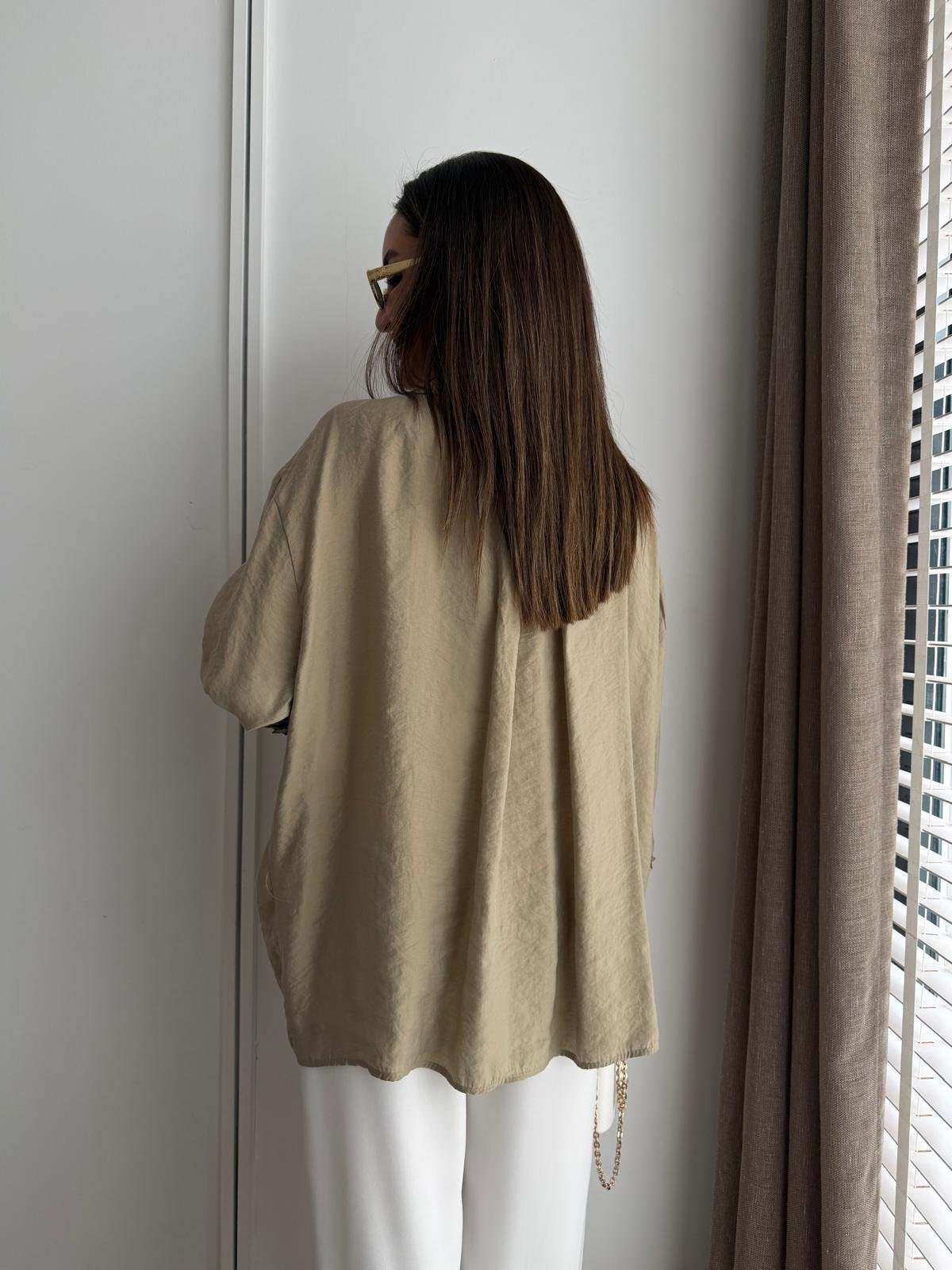 Olive Lüx Kalite Oversize Gömlek 4612