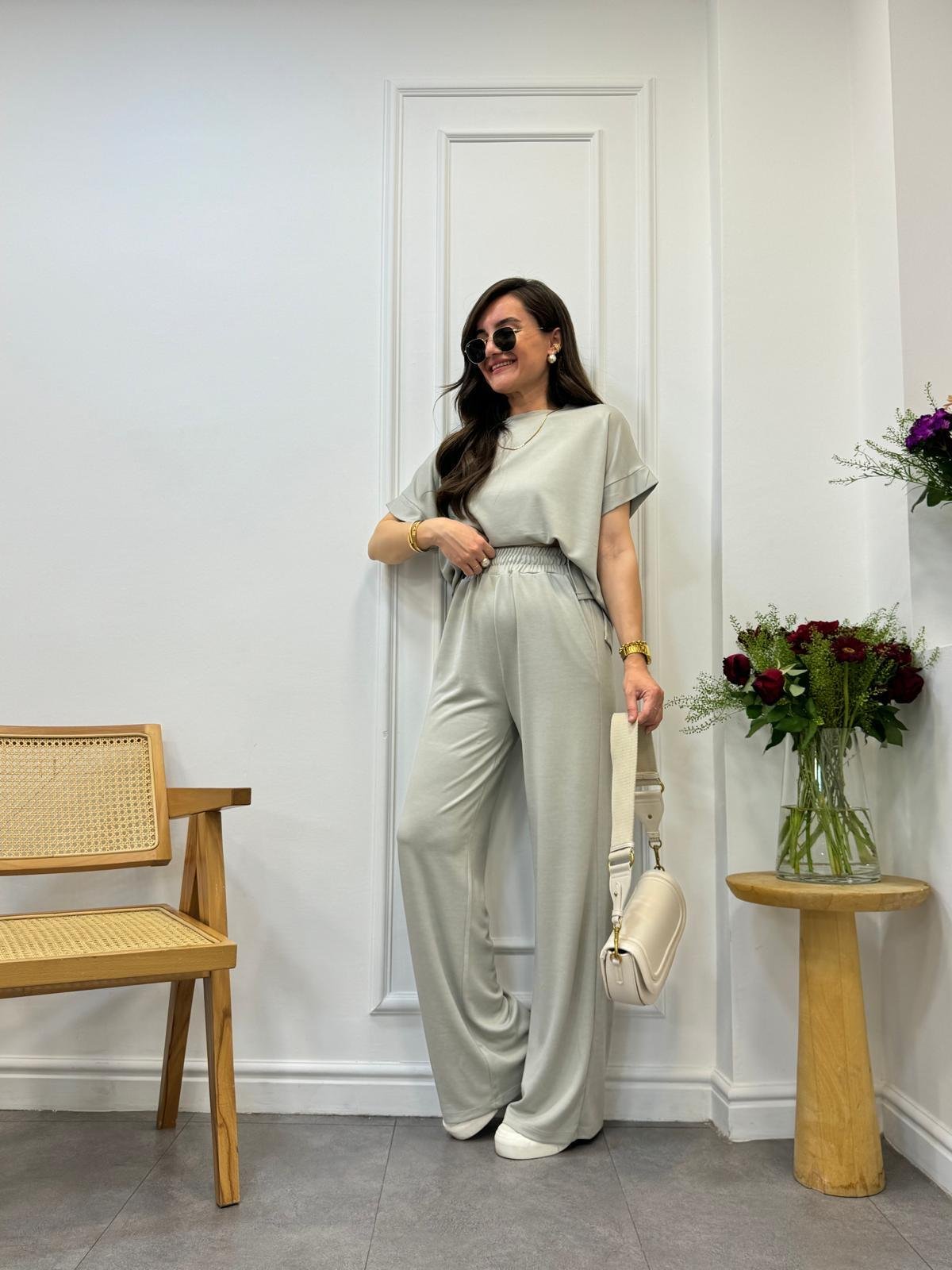 Olive Modal Kumaş Tişört Pantolon Takım 50904