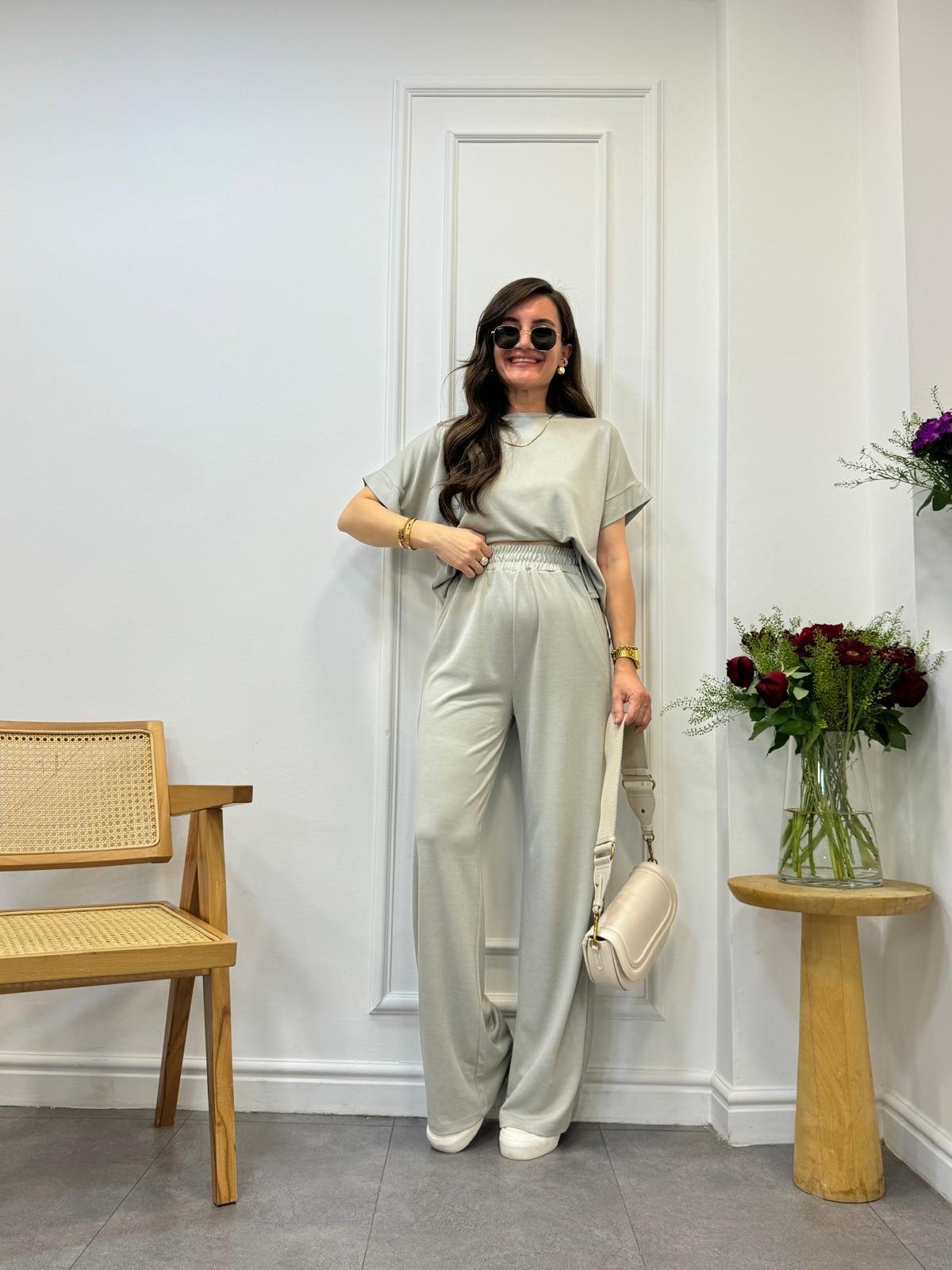 Olive Modal Kumaş Tişört Pantolon Takım 50904