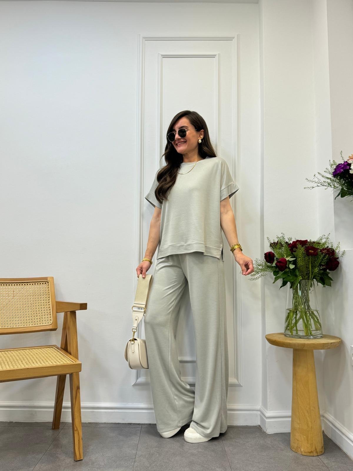 Olive Modal Kumaş Tişört Pantolon Takım 50904