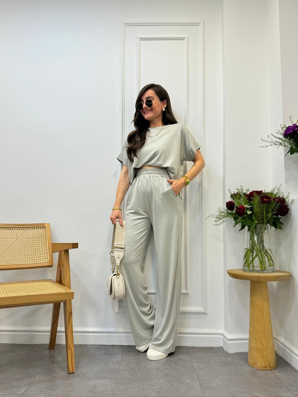 Olive Modal Kumaş Tişört Pantolon Takım 50904