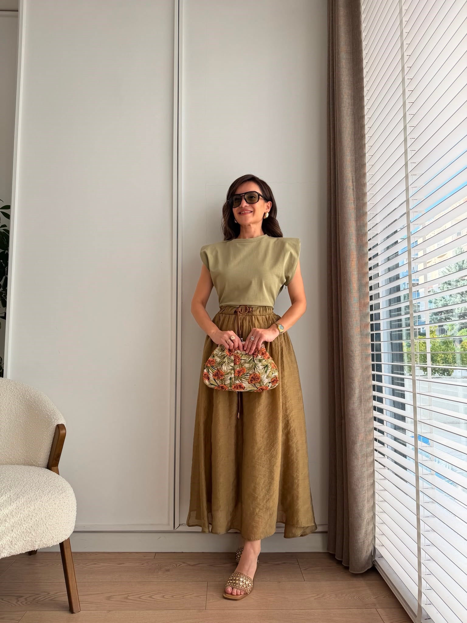 Olive Vatkalı Tshirt Detaylı Tensel Elbise 0103