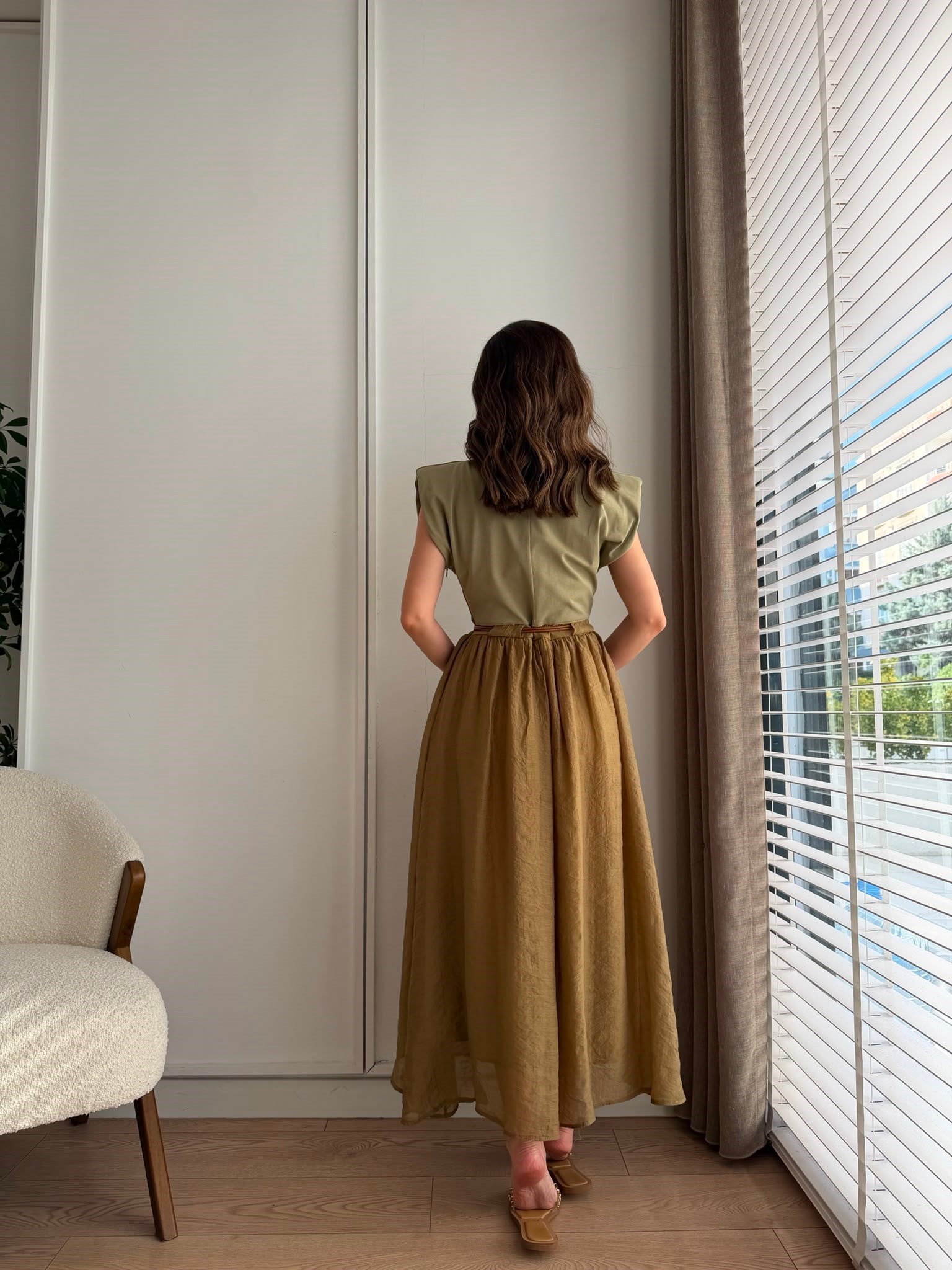 Olive Vatkalı Tshirt Detaylı Tensel Elbise 0103