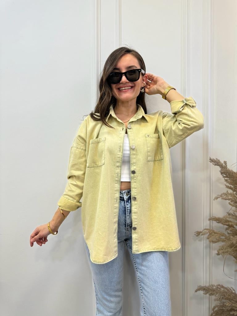 Olive Yıkamalı Gabardin Gömlek 358