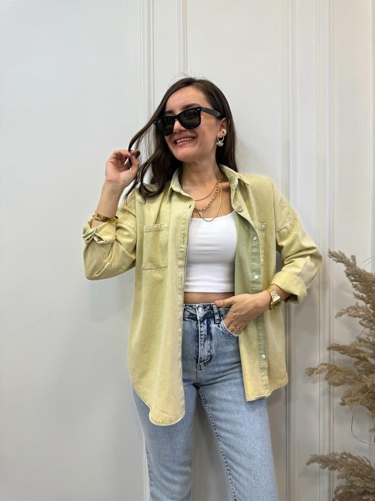 Olive Yıkamalı Gabardin Gömlek 358