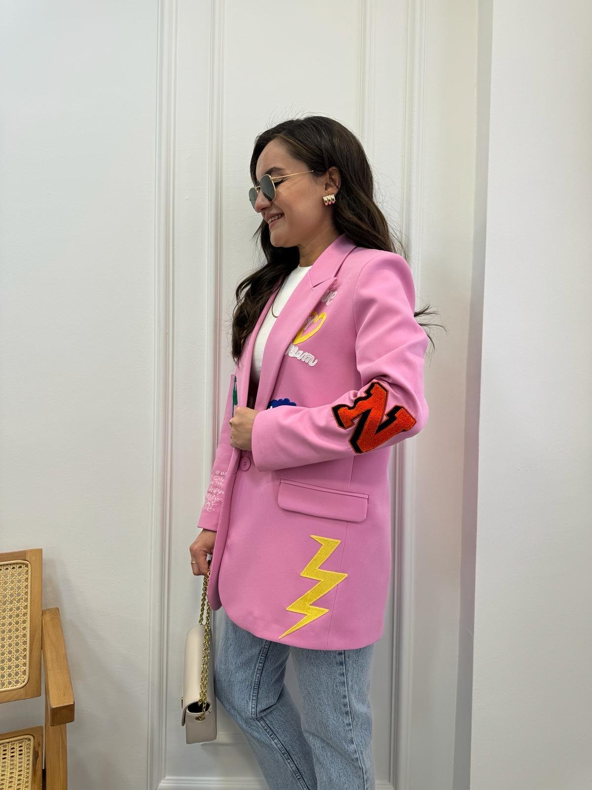 Pembe Barbies Nakış Detaylı Blazer Ceket 2802