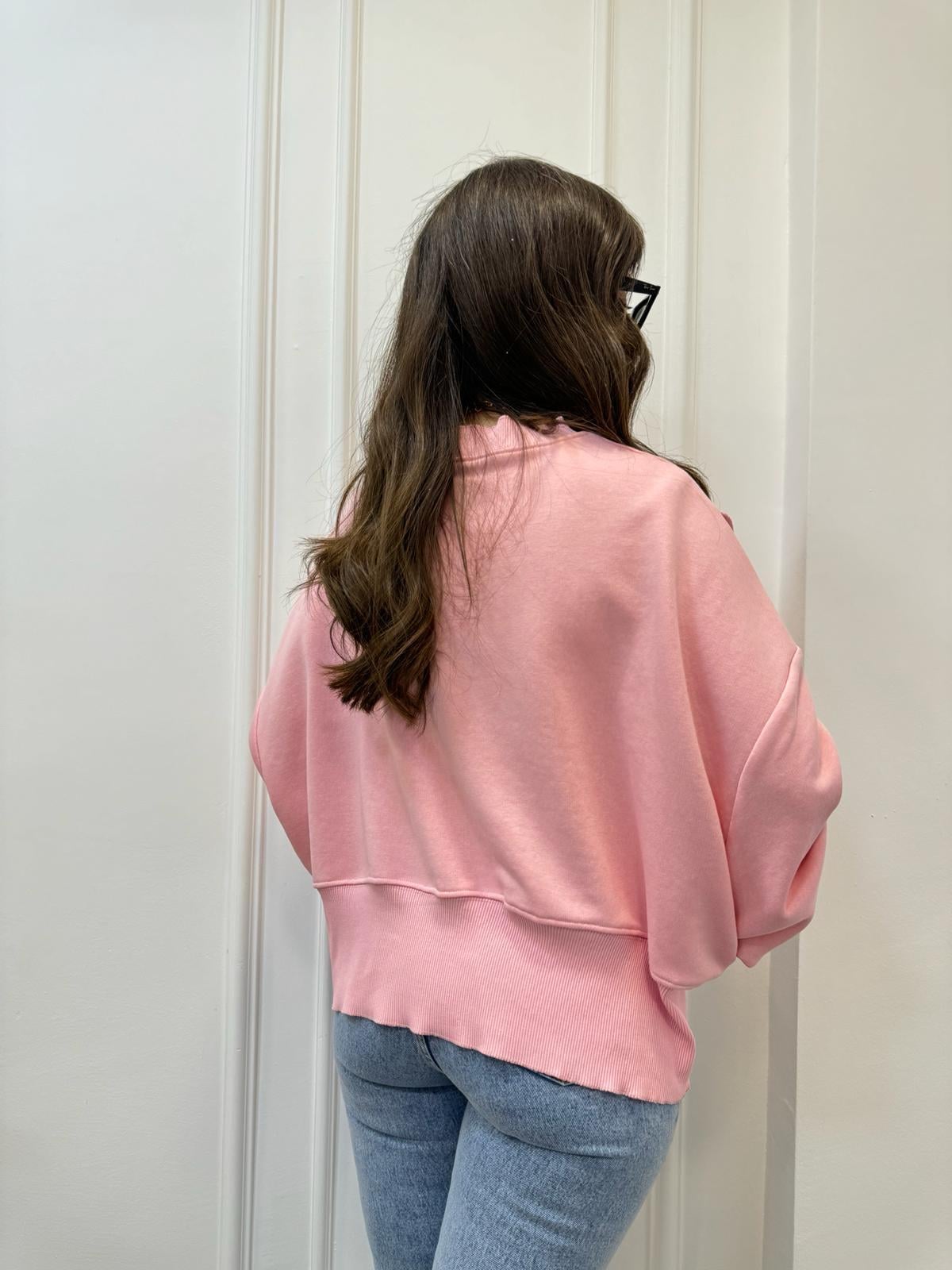 Pembe Baskılı Önü Dikiş Detaylı Tasarım Sweatshirt 7828