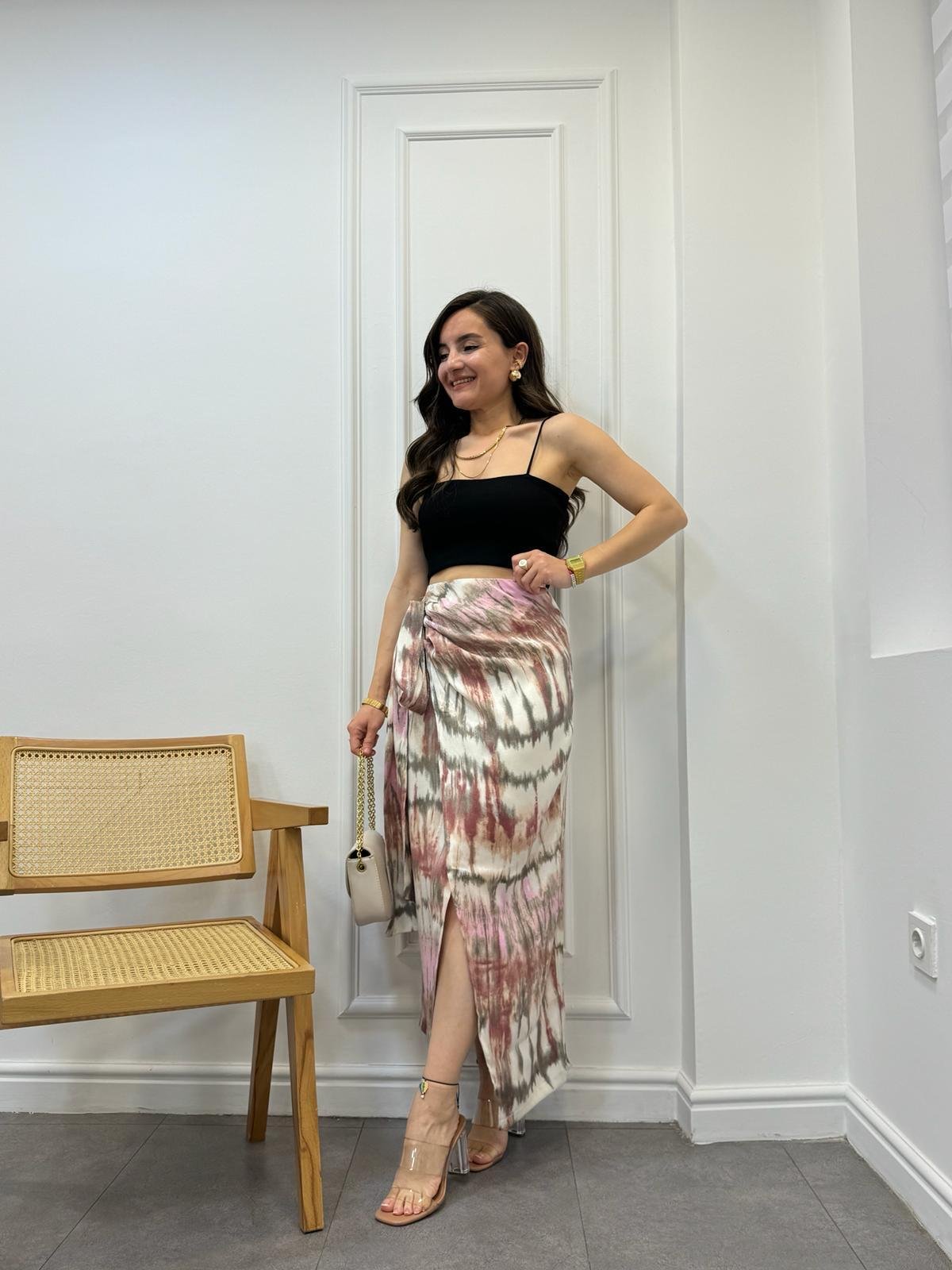 Pembe Batik Desenli Anvelop Etek 50148