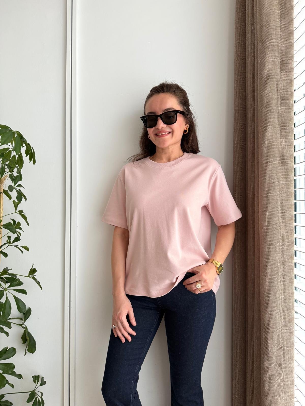 Pembe Bisiklet Yaka Yarım Kol Tshirt 16616