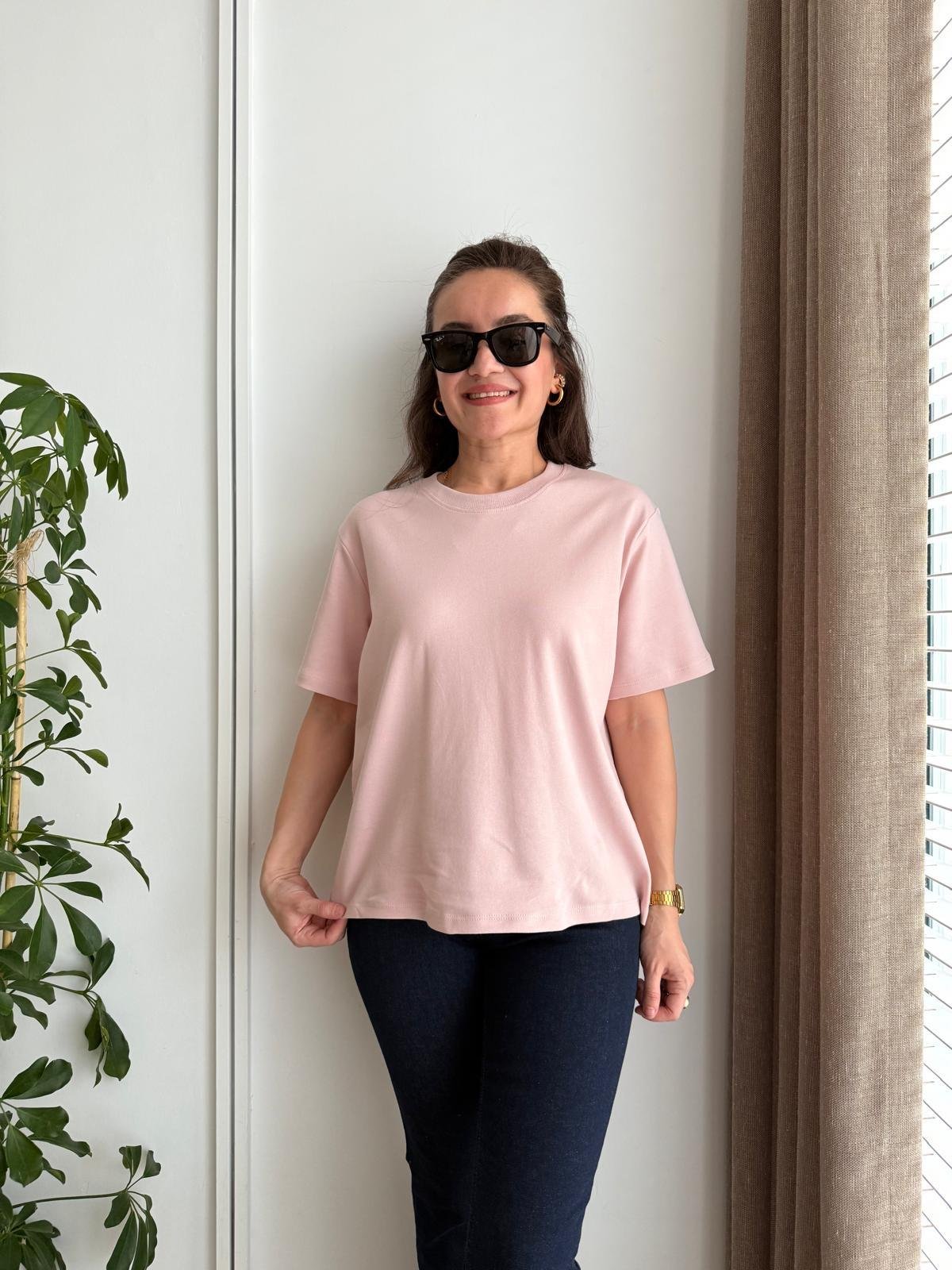 Pembe Bisiklet Yaka Yarım Kol Tshirt 16616