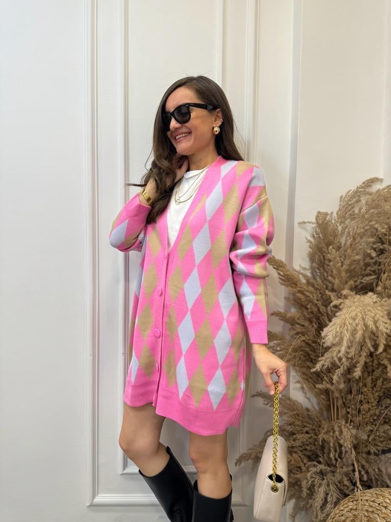 Pembe Camel Baklava Desen Hırka 3075