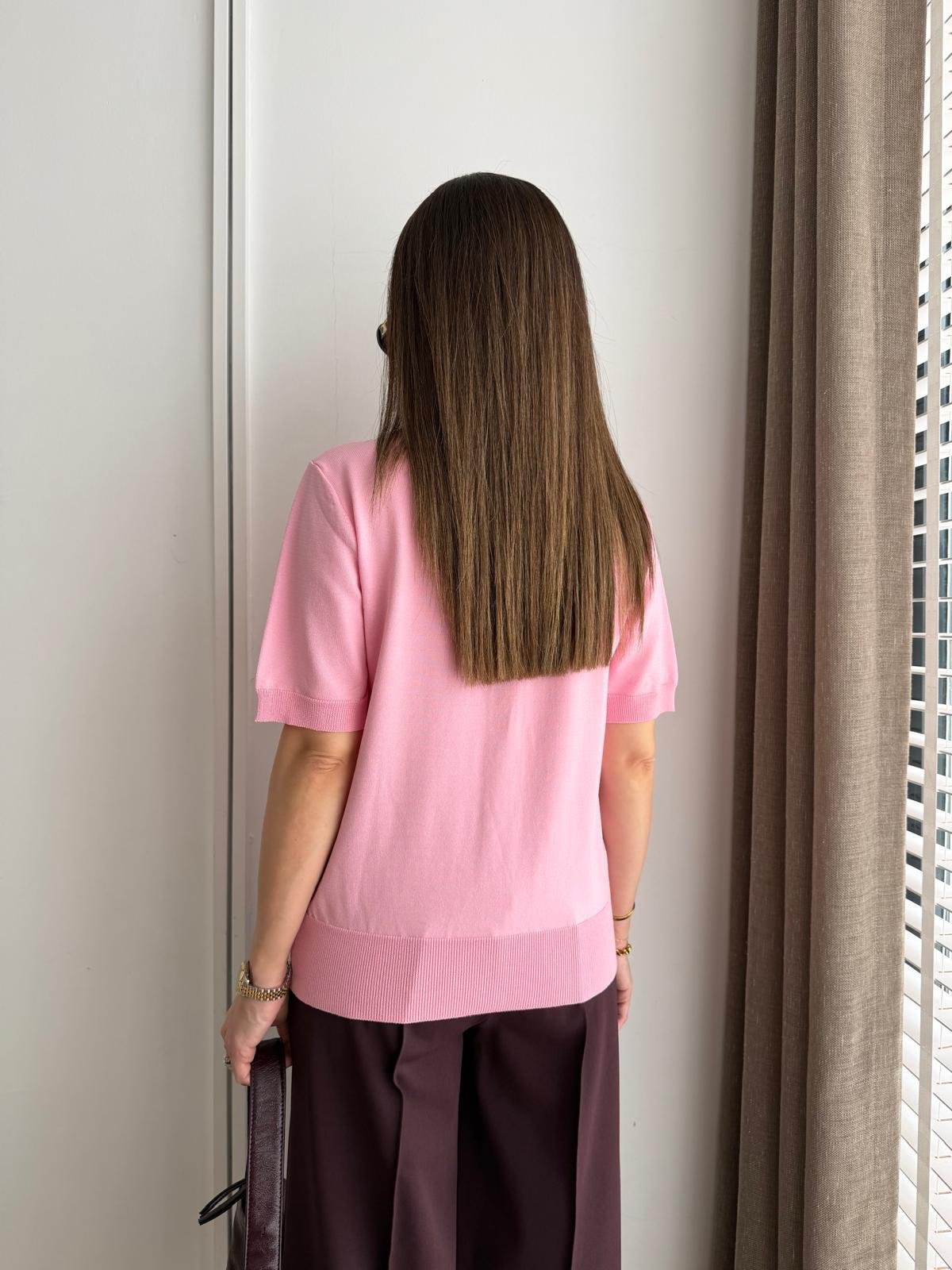 Pembe Cebi Tavşan Nakışlı Kısa Kollu Hırka Bluz 140652