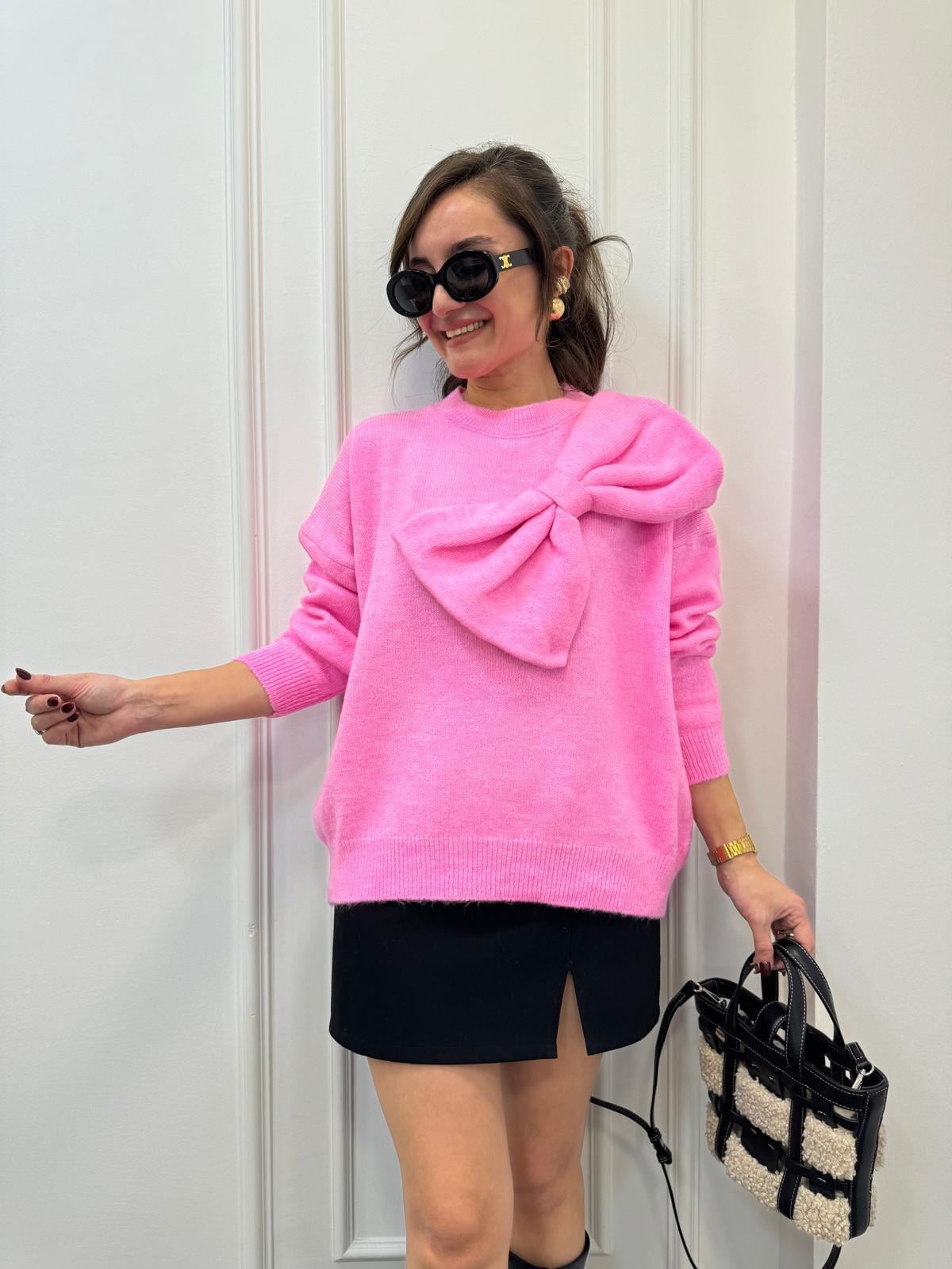 Pembe Fiyonk Detay Bisiklet Yaka Triko Kazak 4415