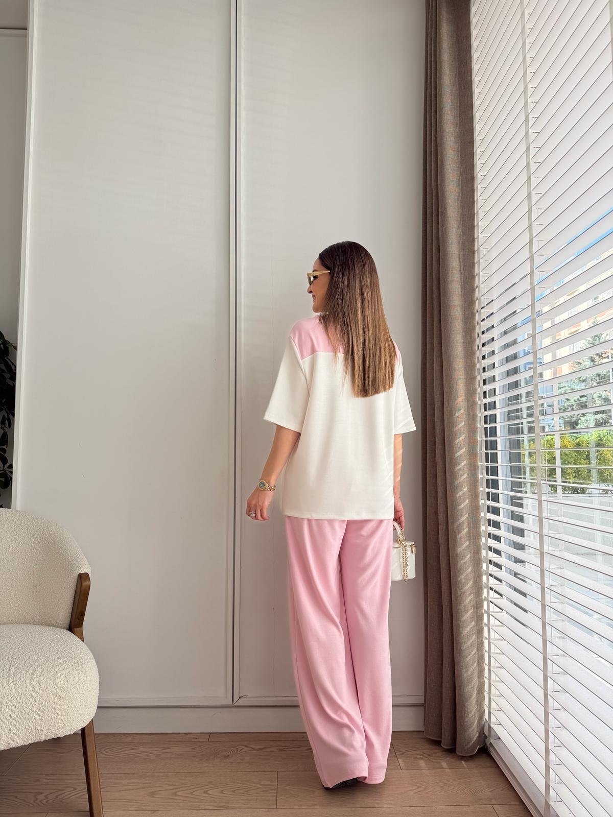 Pembe Fular Detaylı Modal Takım 4116