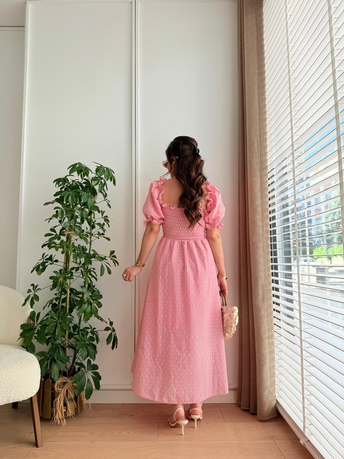 Pembe Gipeli Brode Elbise 8866