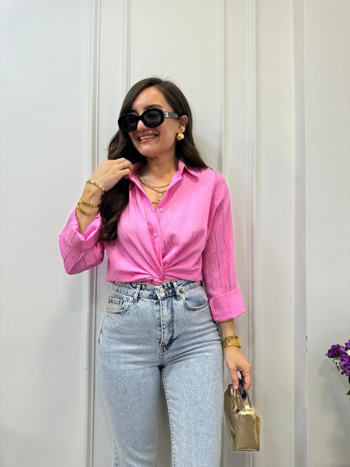 Pembe Jakar Çizgili Gömlek 506