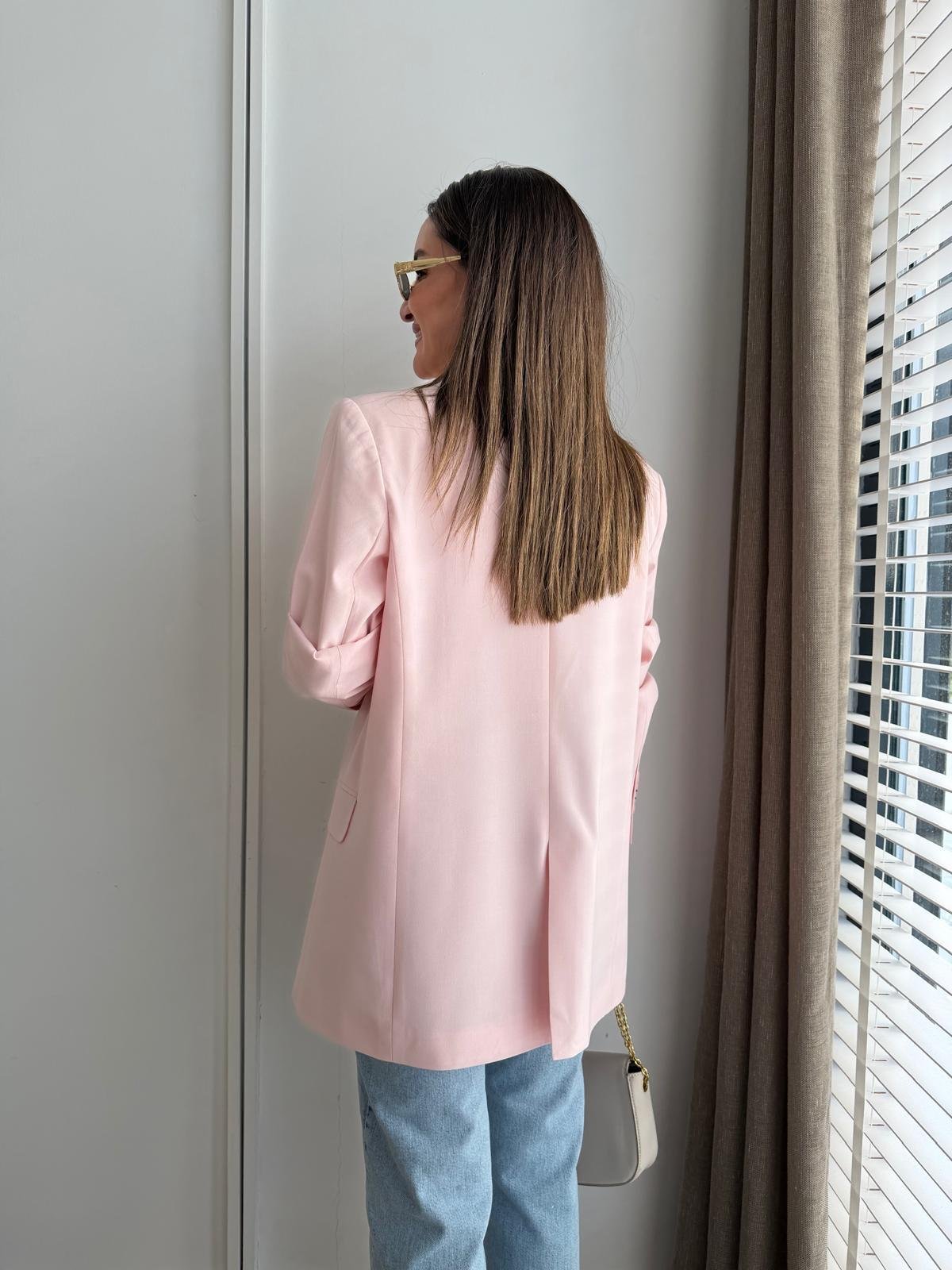 Pembe Kruvaze Yaka Vatkalı Blazer Ceket 60798