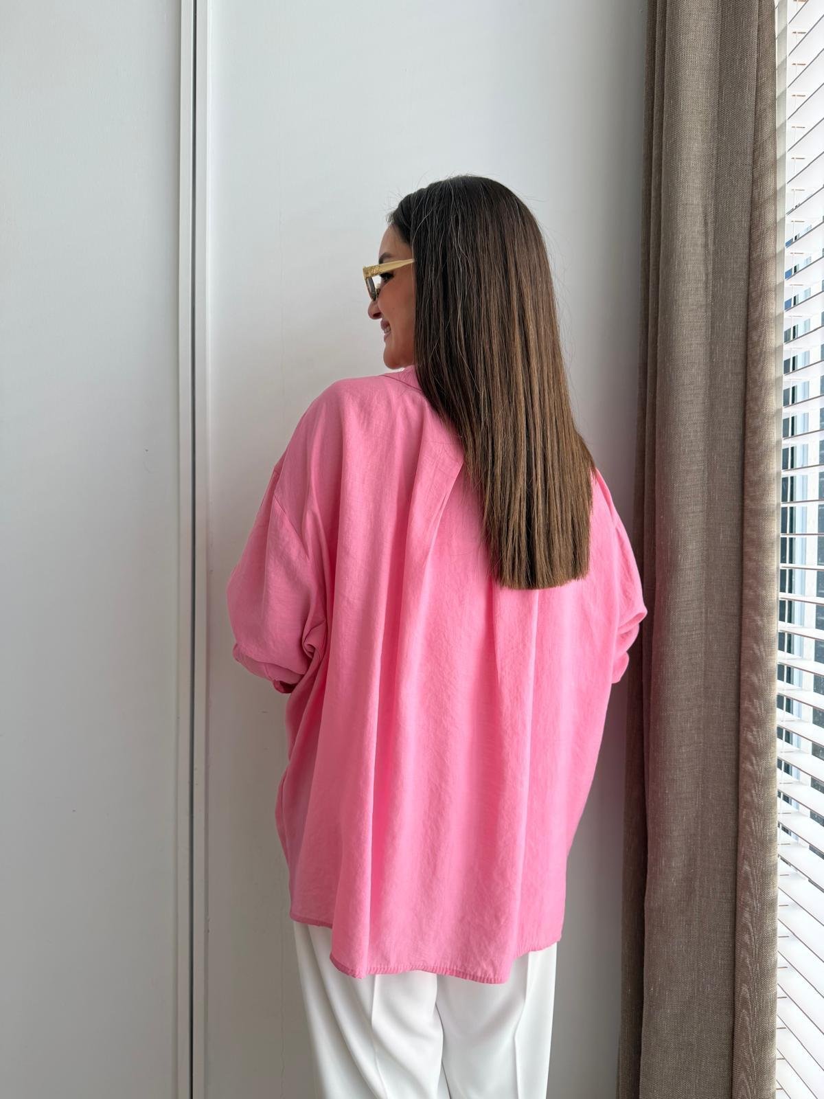 Pembe Lüx Kalite Oversize Gömlek 4612