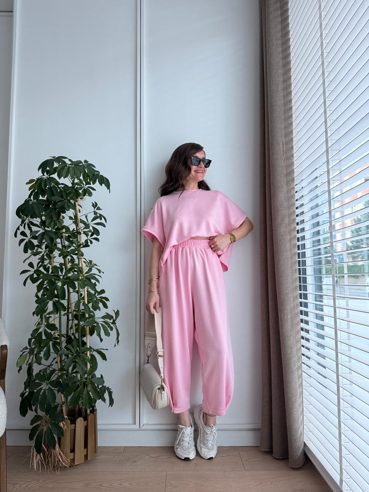 Pembe Modal Kumaş Paça Detaylı Takım 963