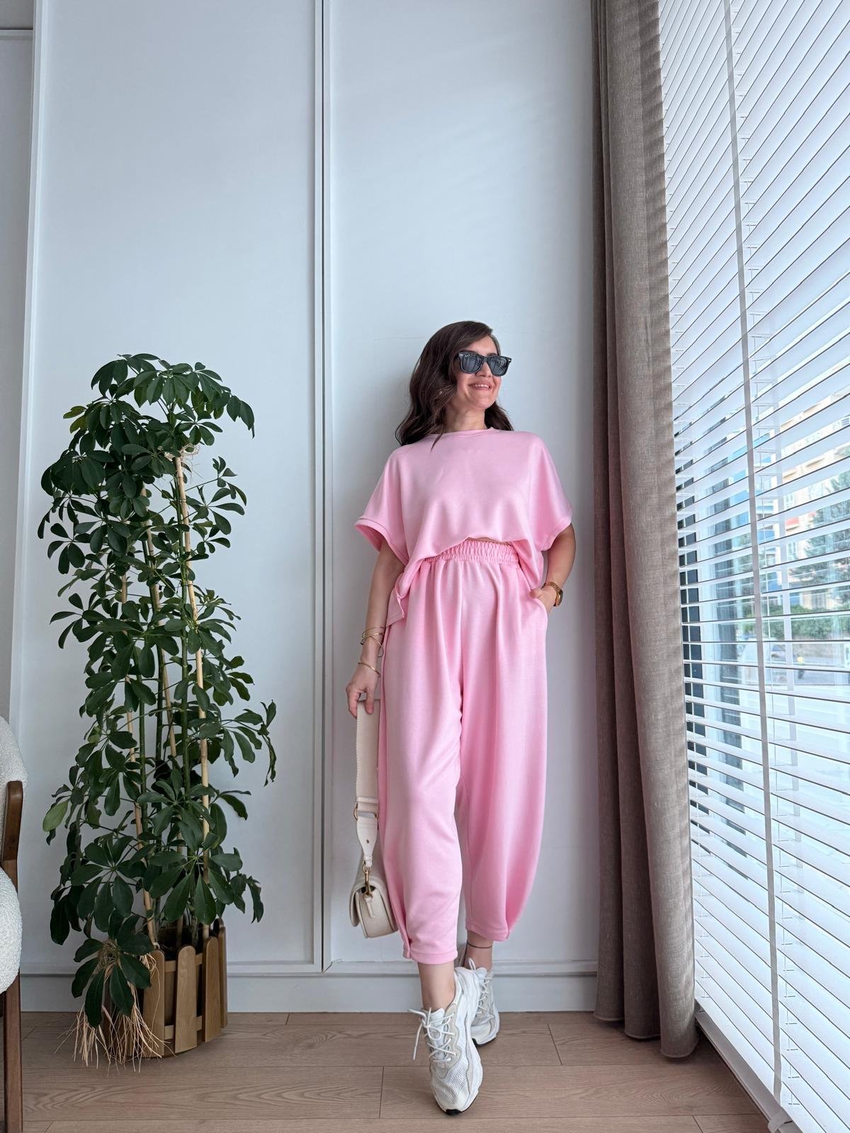 Pembe Modal Kumaş Paça Detaylı Takım 963