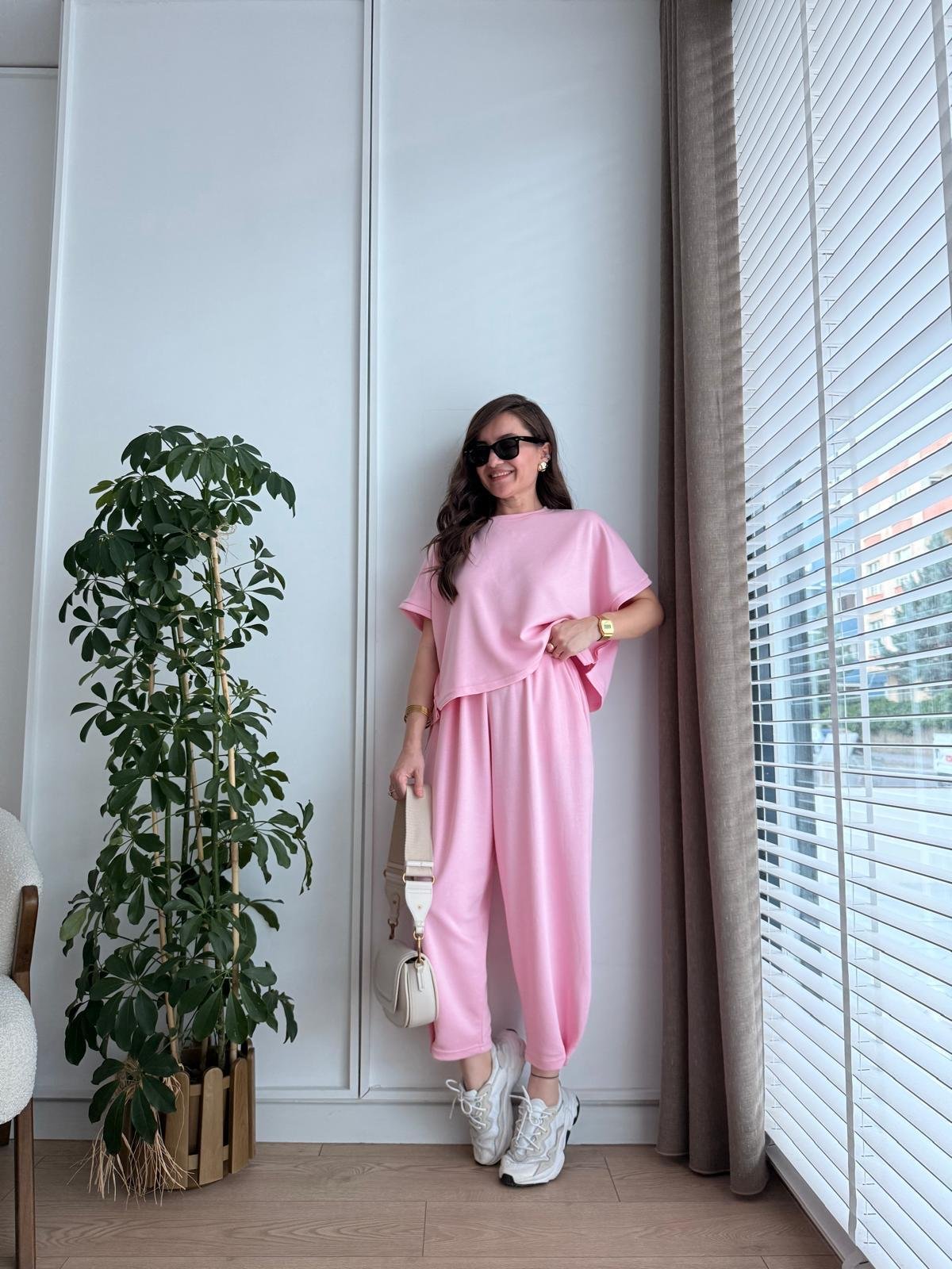 Pembe Modal Kumaş Paça Detaylı Takım 963
