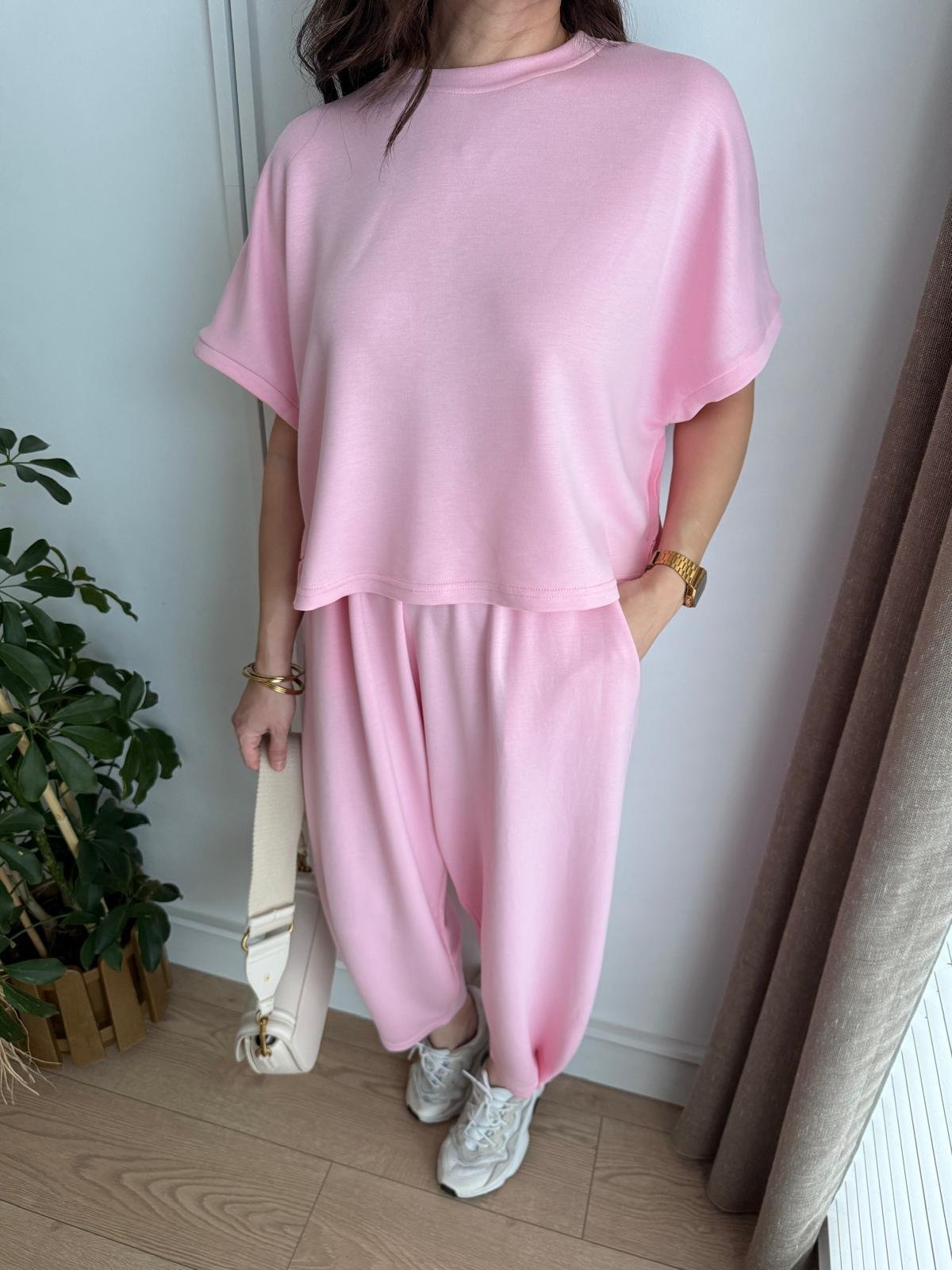 Pembe Modal Kumaş Paça Detaylı Takım 963