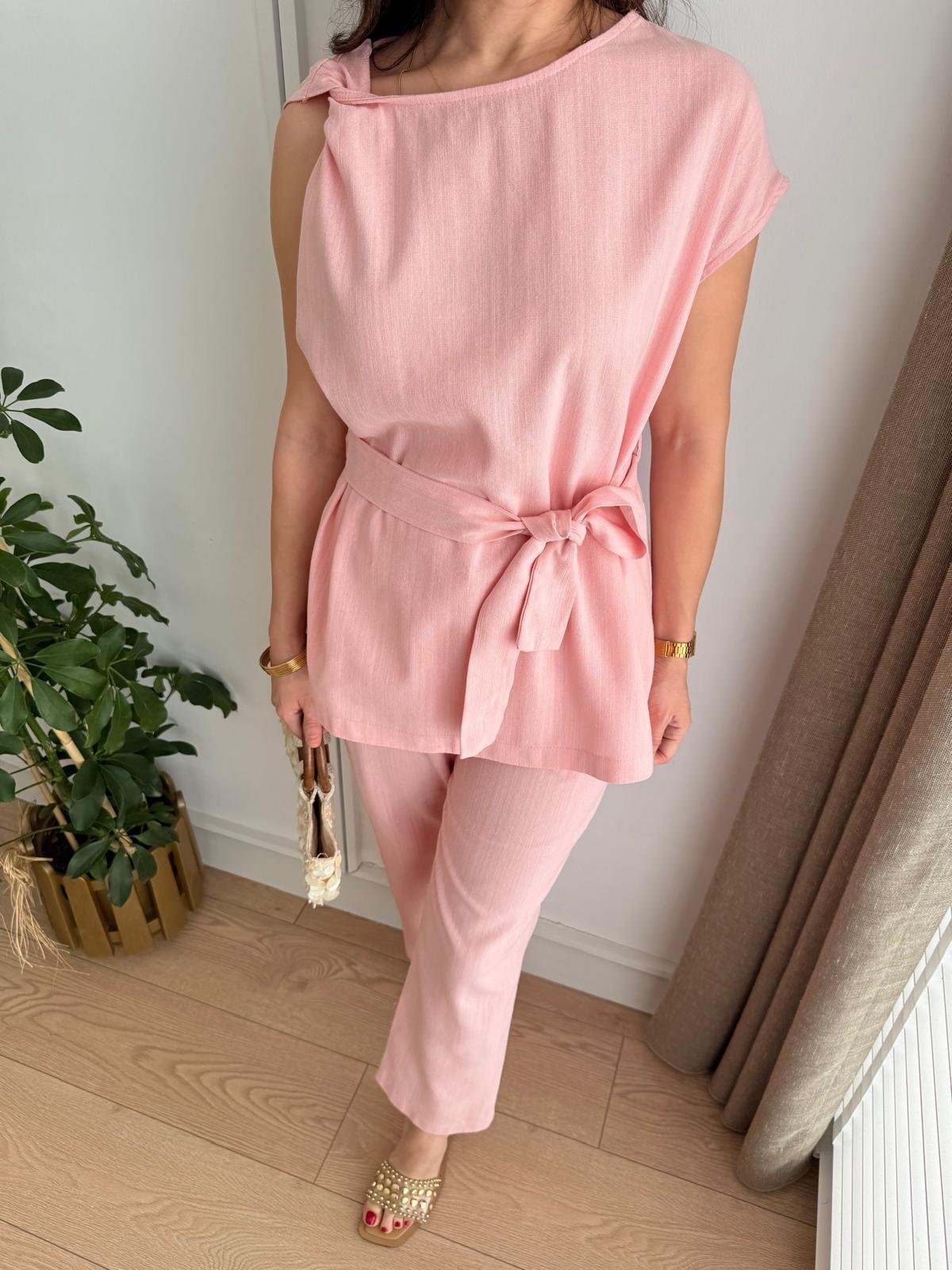 Pembe Omuz Detaylı Bluz Pantolon Takım 8644