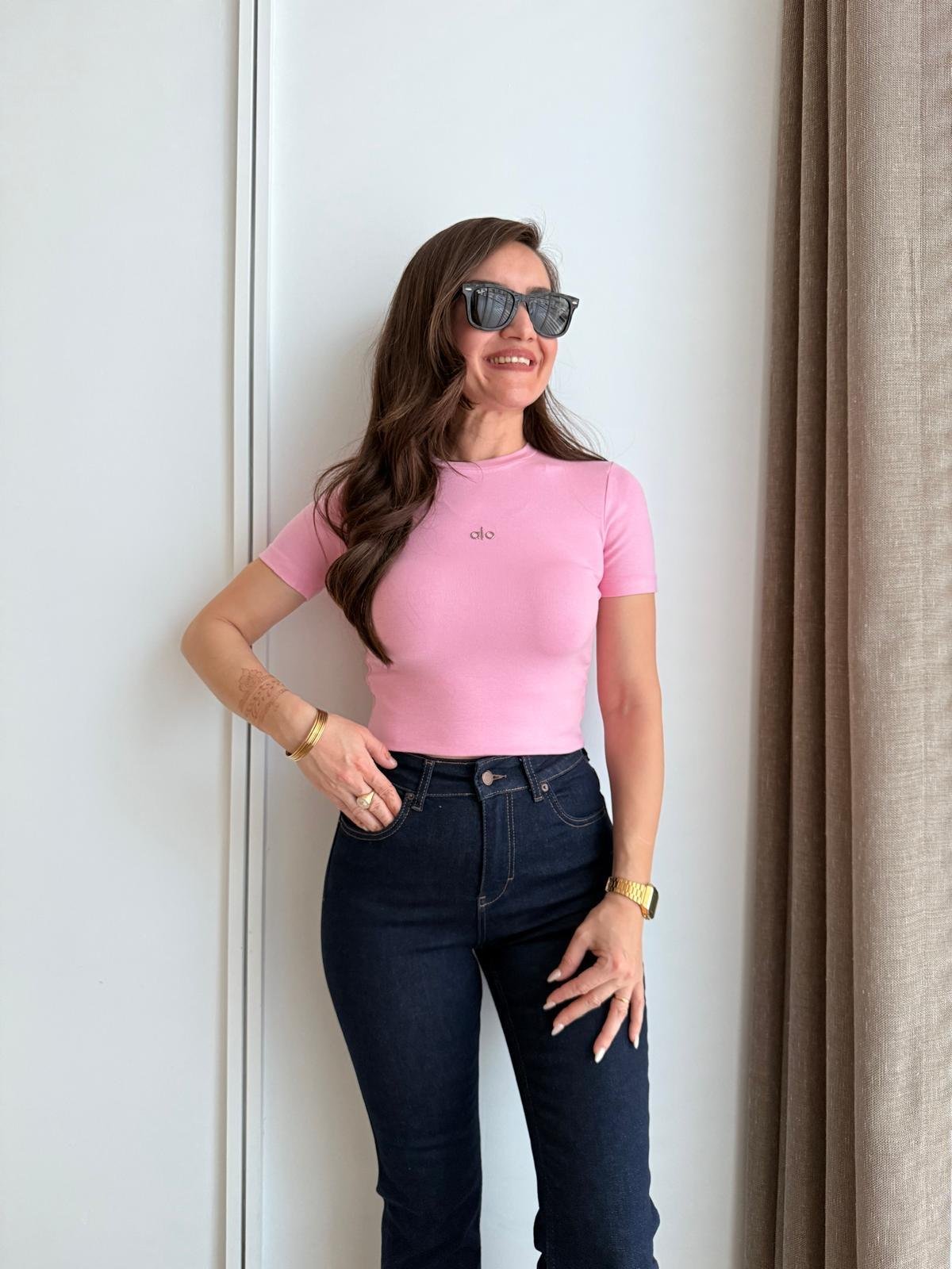 Pembe Orjinal Marka Bisiklet Yaka Yarım Kol Bluz 51066