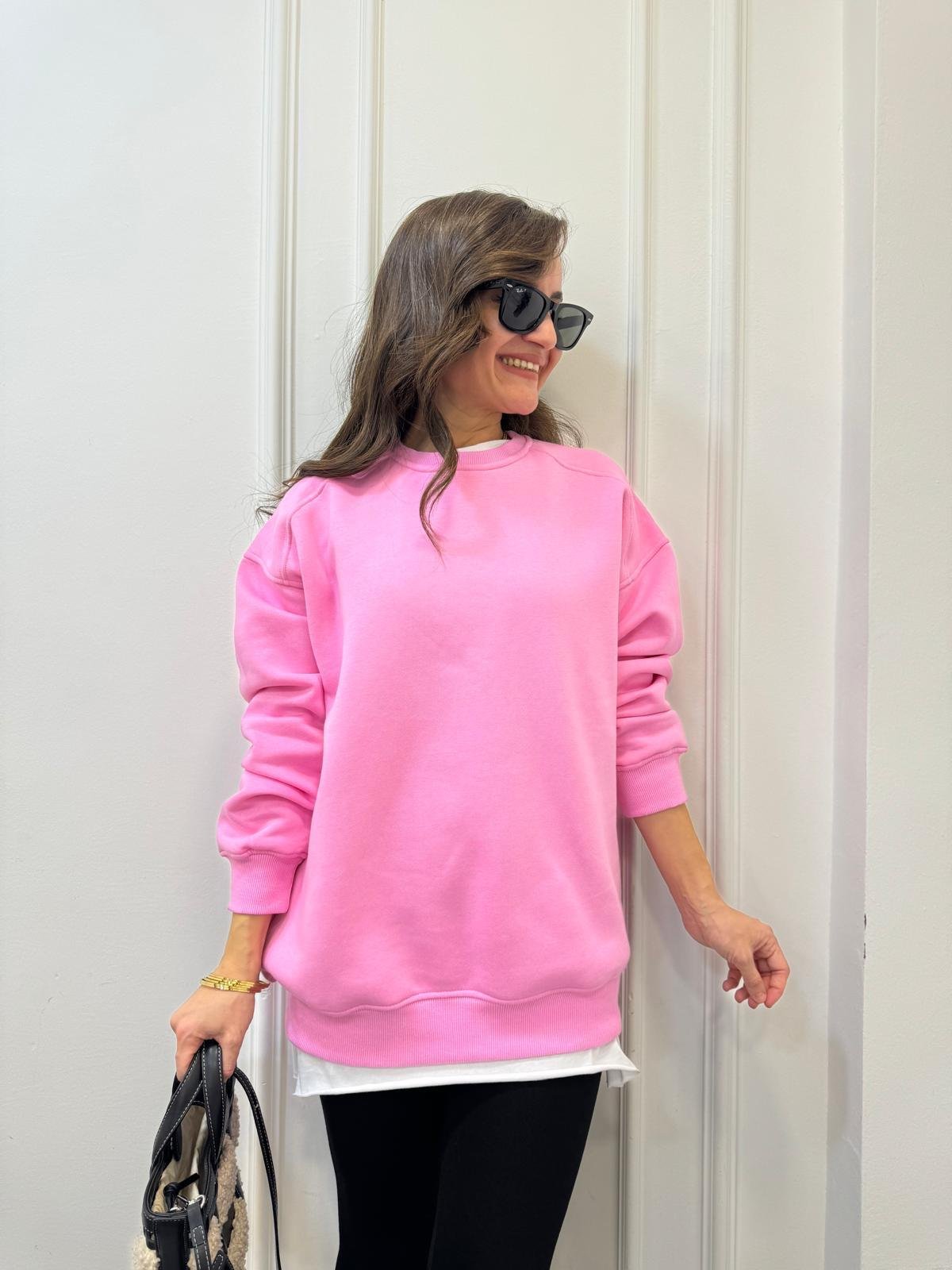 Pembe Oversize Bisiklet Yaka Sweatshırt 7912