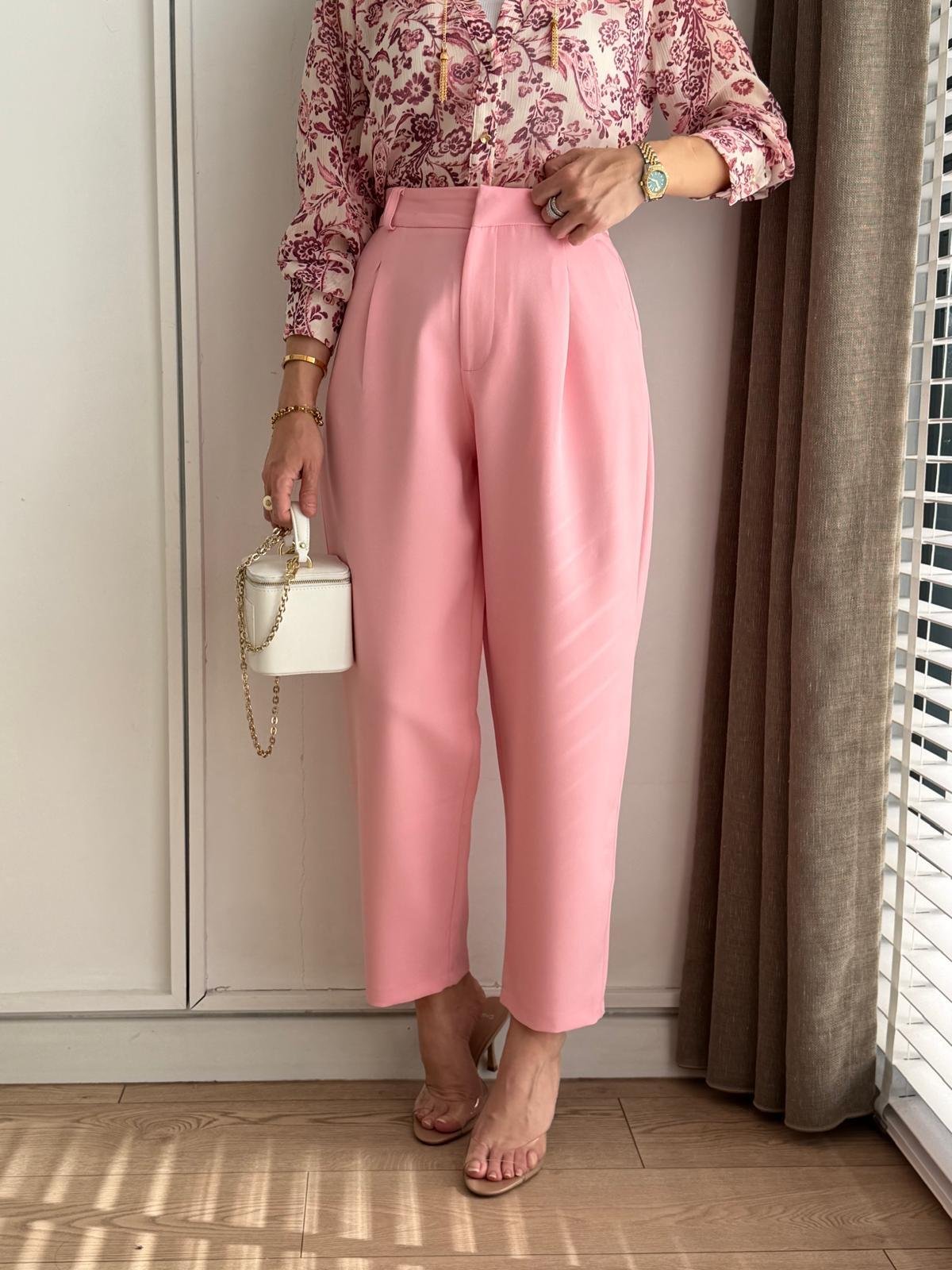 Pembe Pensli Havuç Kesim Pantolon 05213