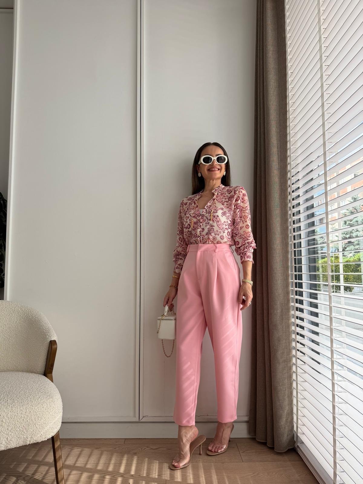 Pembe Pensli Havuç Kesim Pantolon 05213