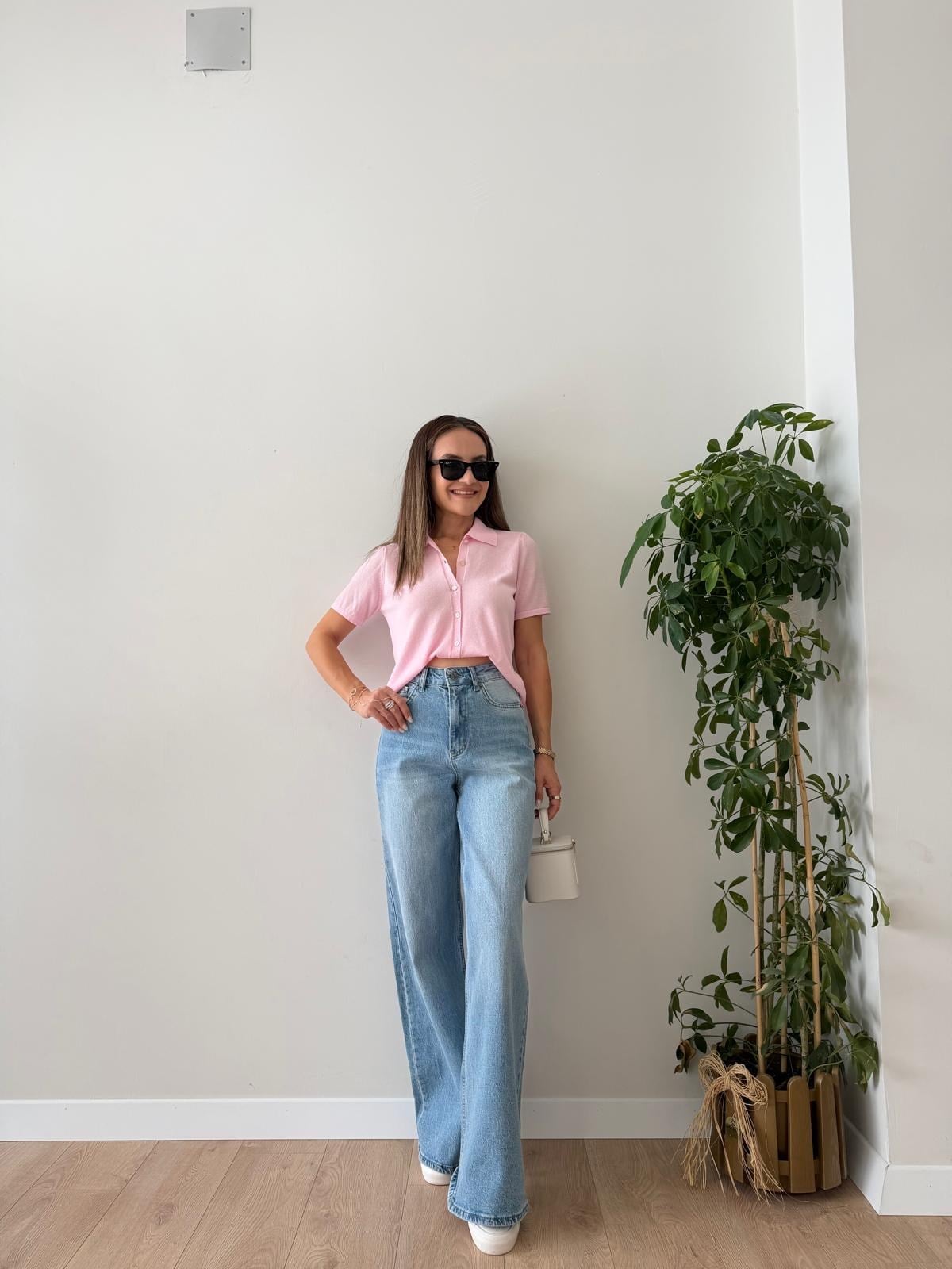 Pembe Polo Yaka Triko Hırka 5482