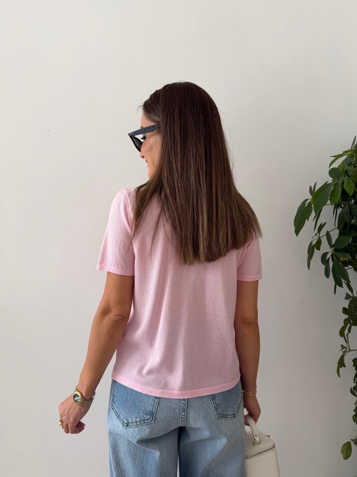 Pembe Polo Yaka Triko Hırka 5482
