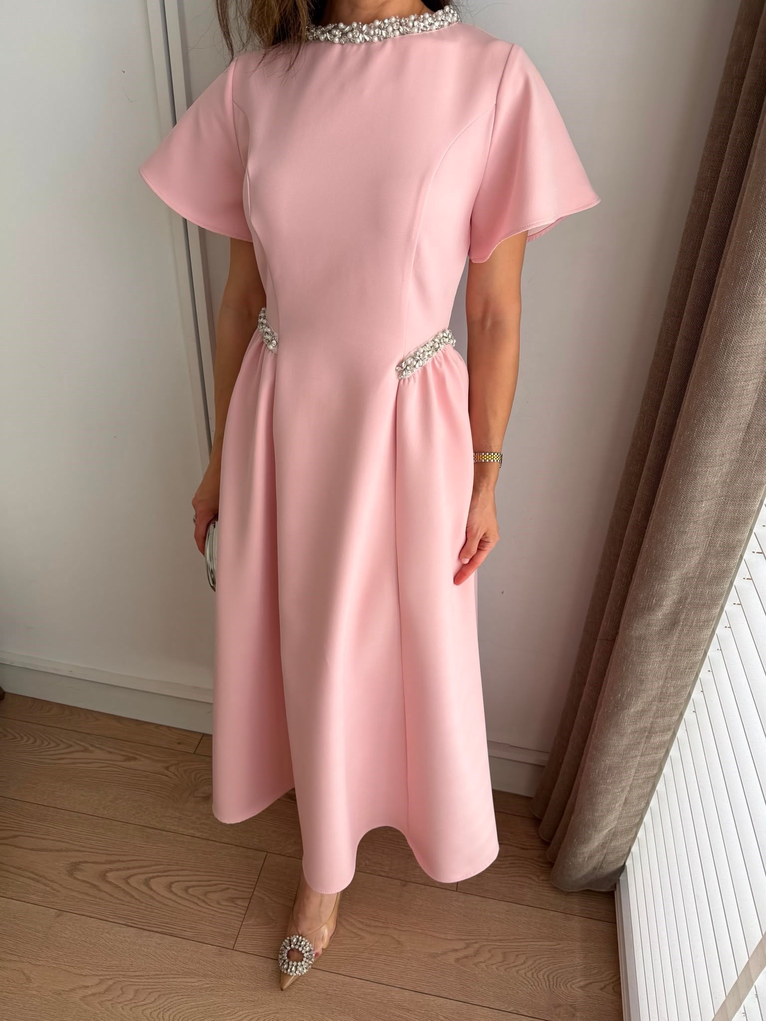 Pembe Prenses Kesim Taş İşlemeli Elbise 3220
