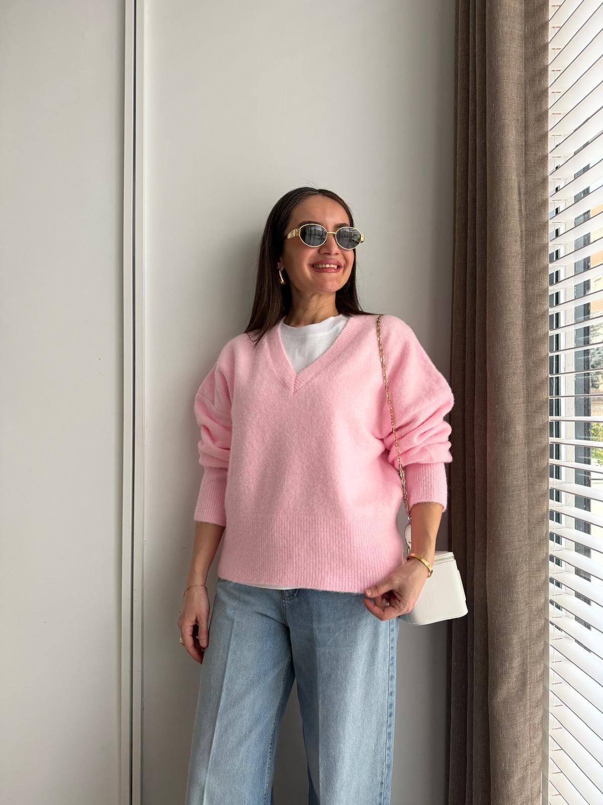 Pembe V Yaka Yumoş Kazak 75400