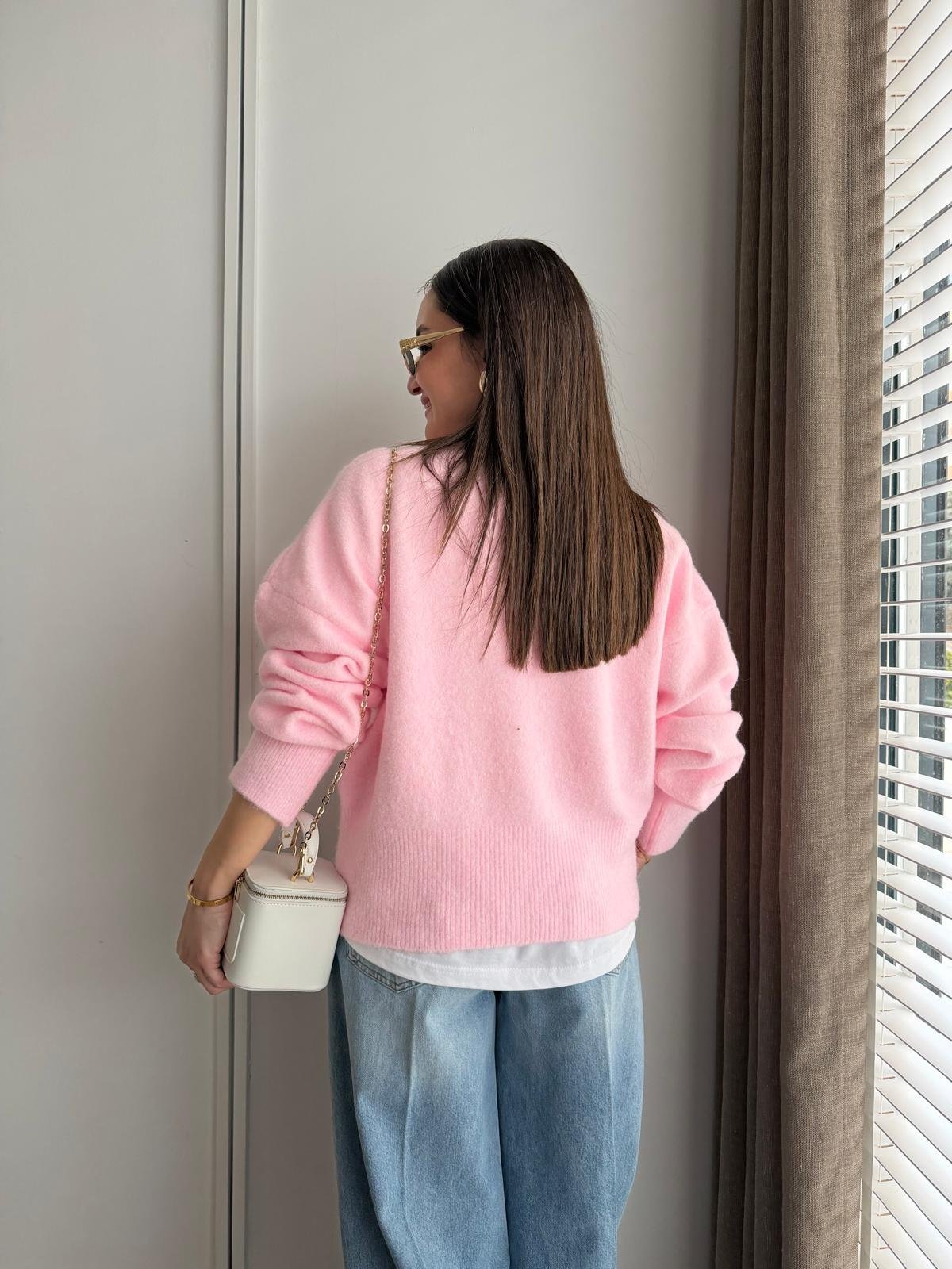 Pembe V Yaka Yumoş Kazak 75400