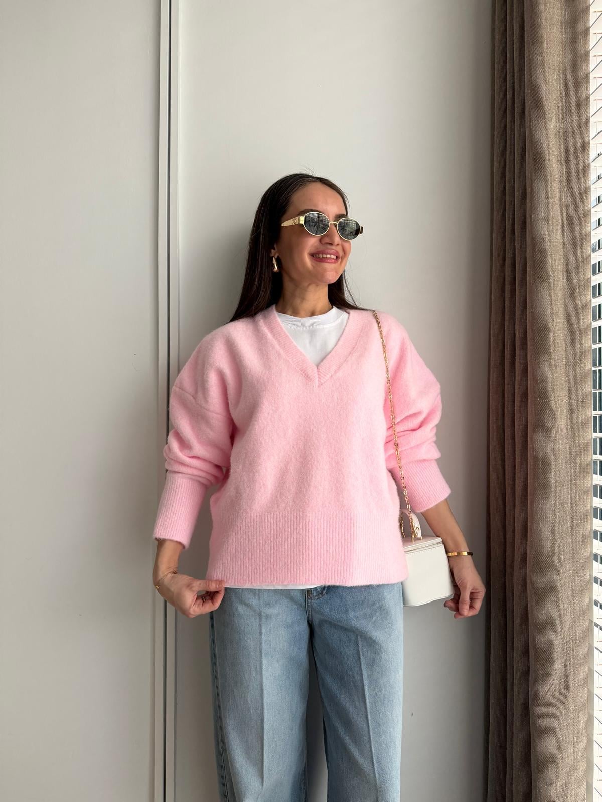 Pembe V Yaka Yumoş Kazak 75400