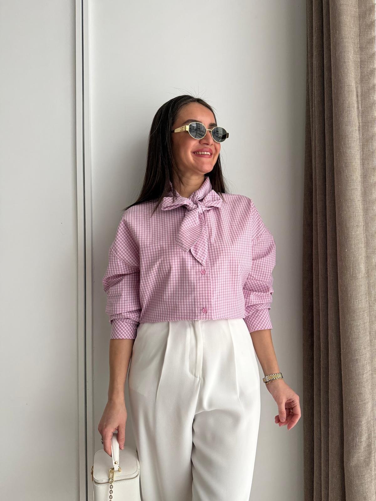Pembe Yaka Detaylı Ekose Gömlek 5454
