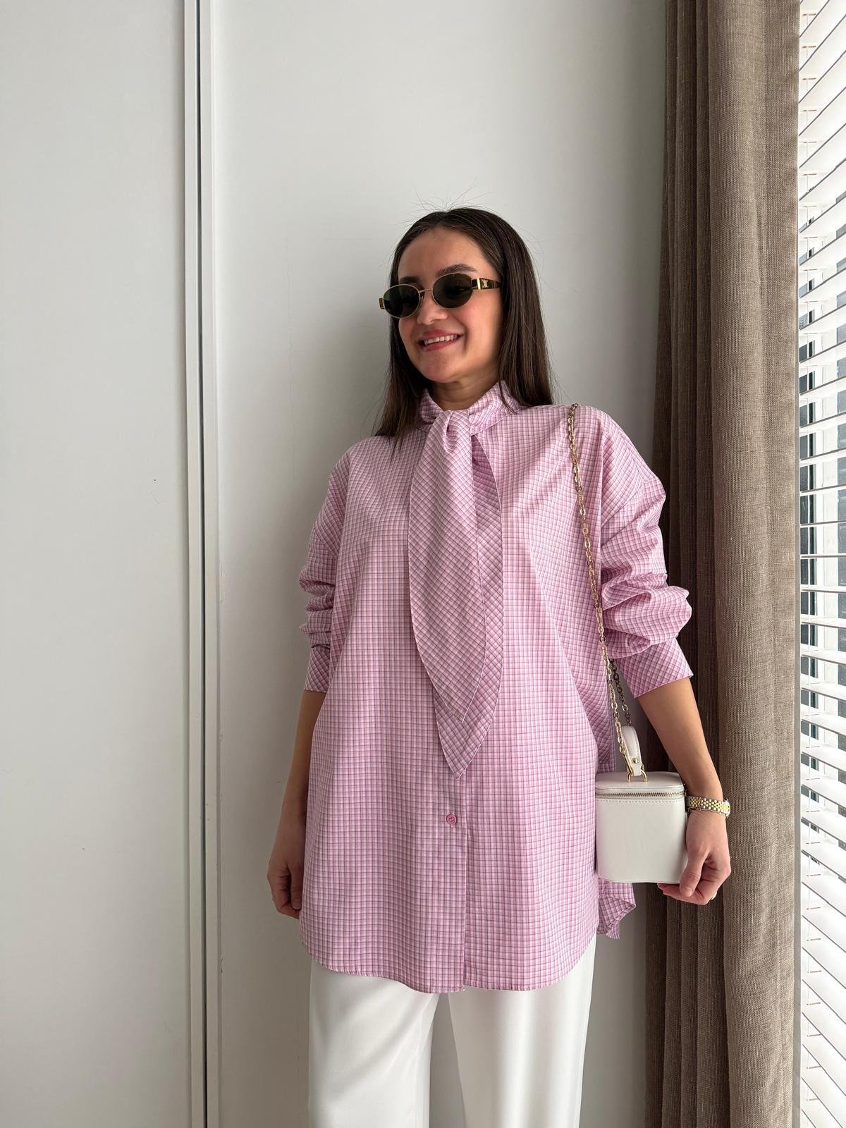 Pembe Yaka Detaylı Ekose Gömlek 5454