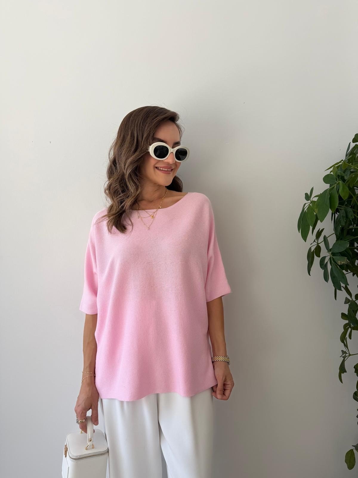 Pembe Yarasa Kol Triko Buz 26416