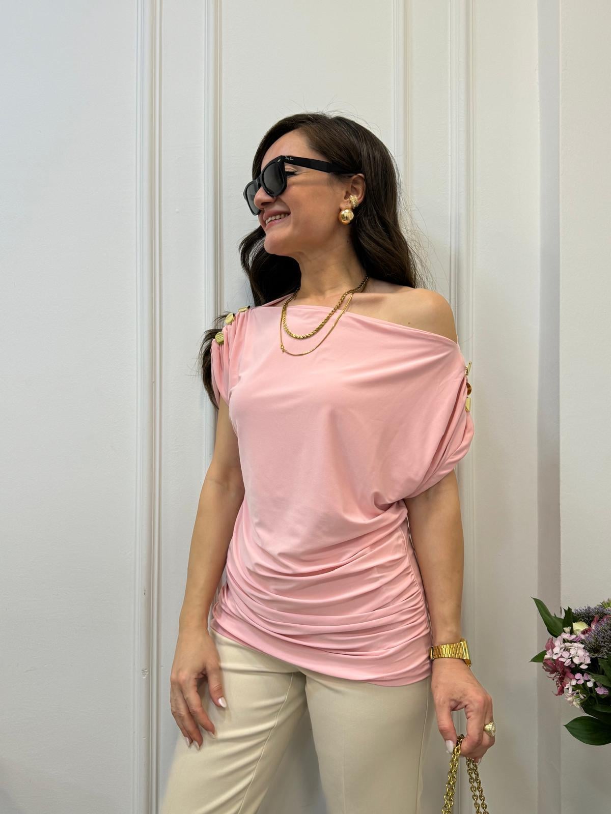 Pudra Omuz Apolet Detaylı Bluz 2902
